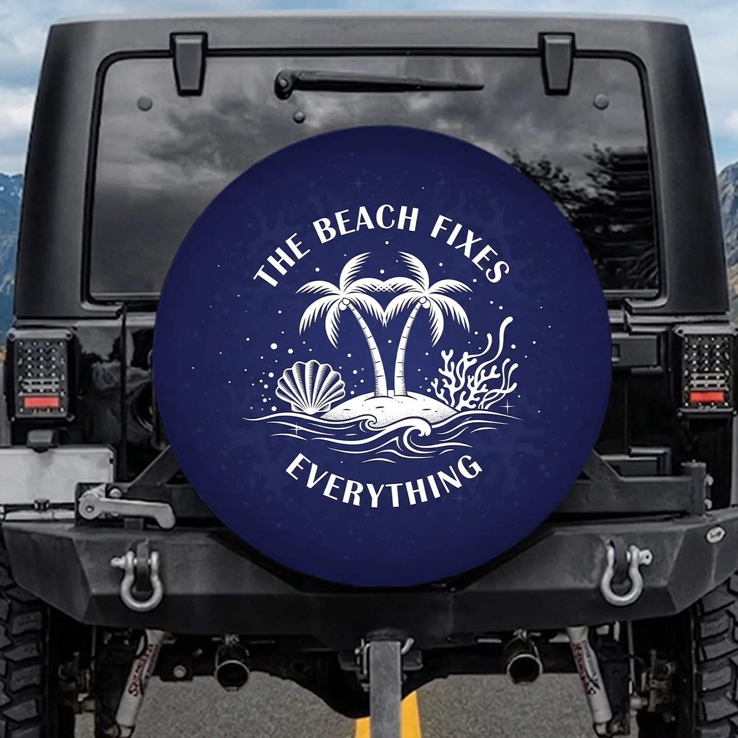 Palm Trees Island Night Sky Beach Fixes Everything Conch - Beach Lover Gift Spare Tire Cover - 1