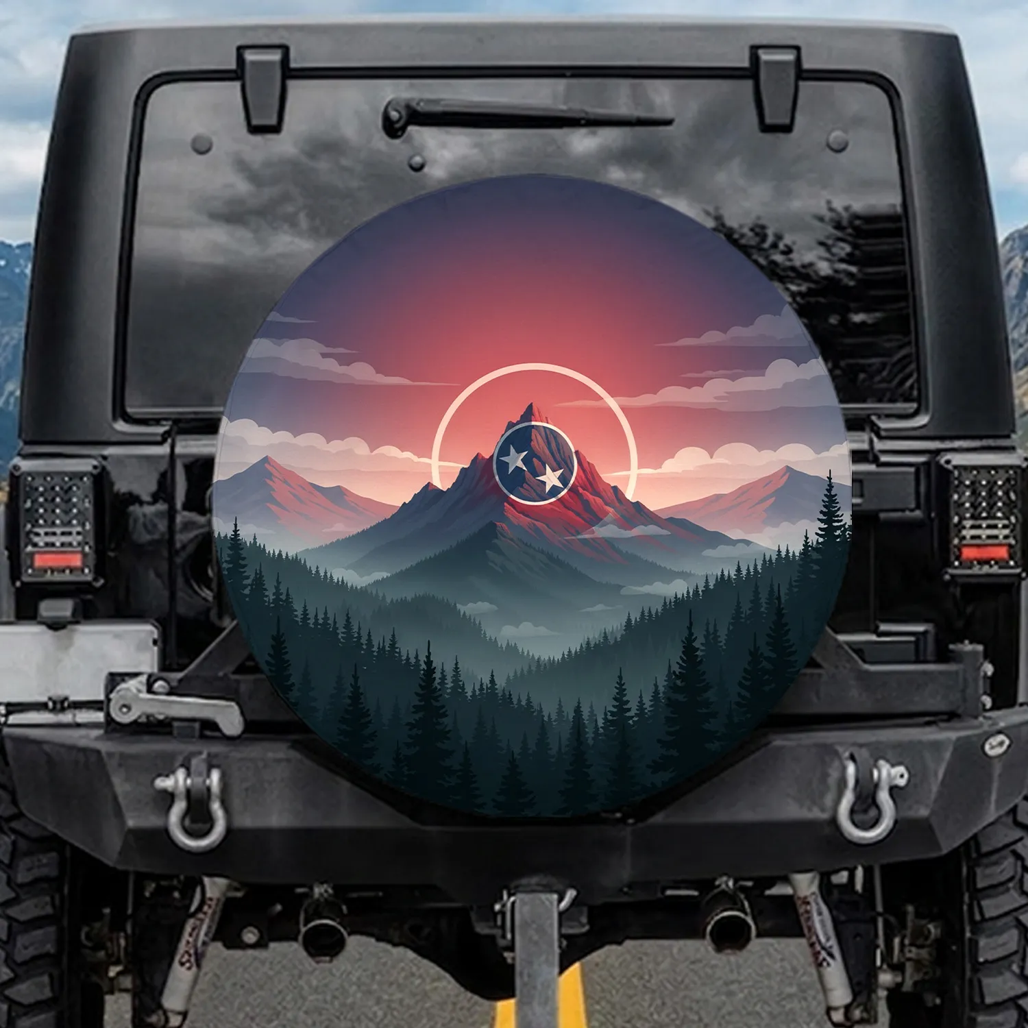 Tennessee State Flag Mountain Pine Forest Cloudscape - Tennessee Pride Gift Spare Tire Cover - 1