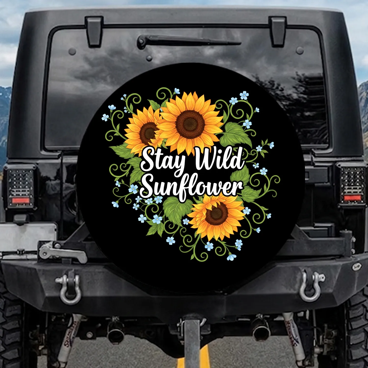 Stay Wild Sunflower Text Sunflowers Vines - Road Trip Essential Nature Lover Gift Spare Tire Cover - 1