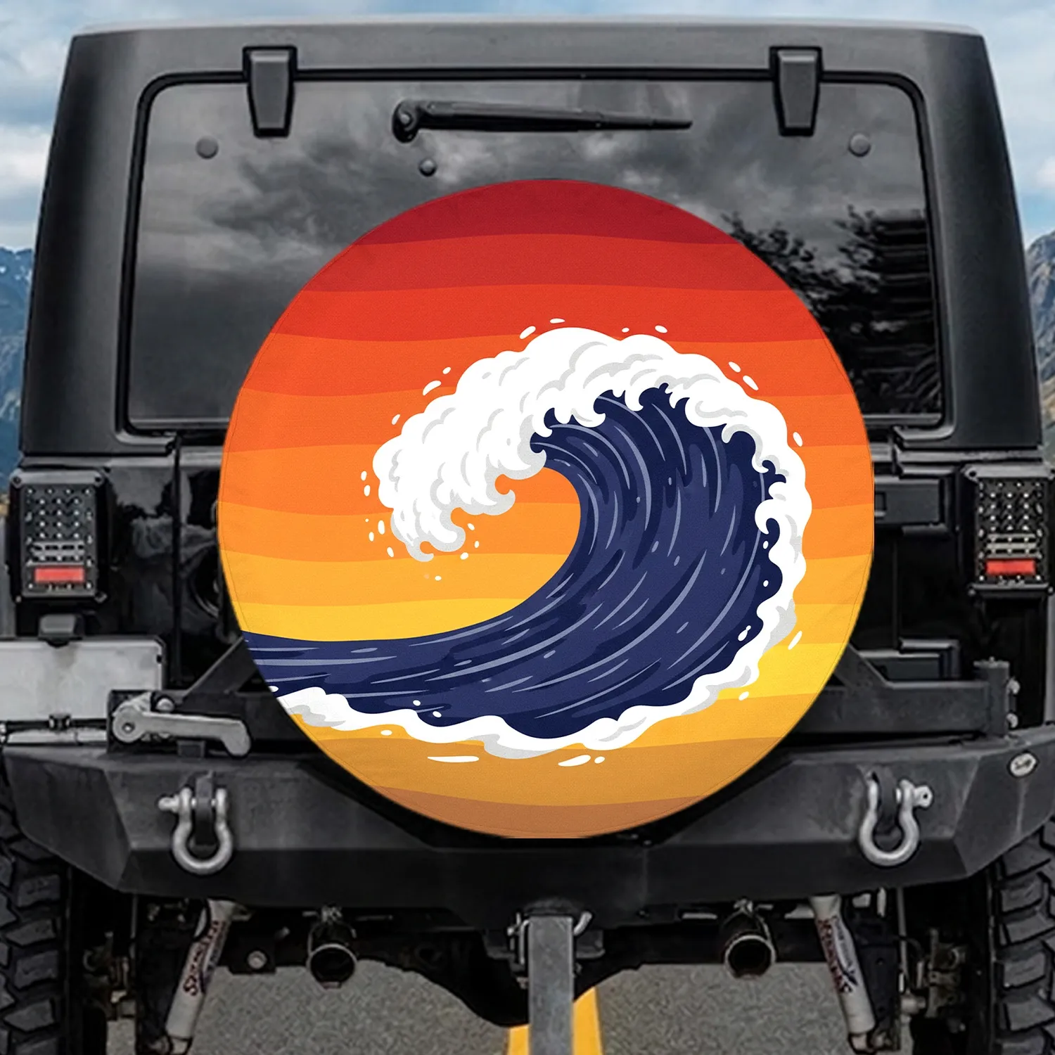 Indigo Ocean Wave Sunset Sky - Outdoor Adventure Gift for Travelers Spare Tire Cover - 1