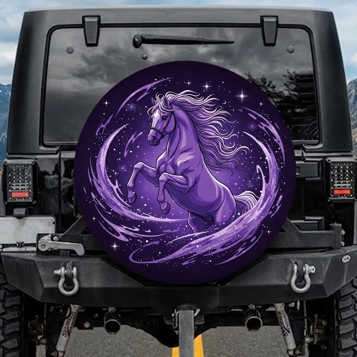 Purple Horse Cosmic Stardust - Mystical Decor Gift for Horse Lovers Spare Tire Cover - 1