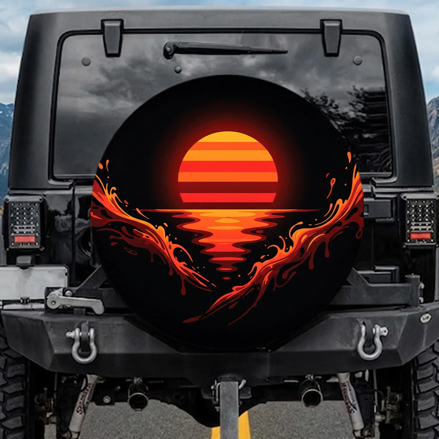 Bold Striped Sunset Reflection Fluid Waves - Everyday Adventure Gift Spare Tire Cover - 1