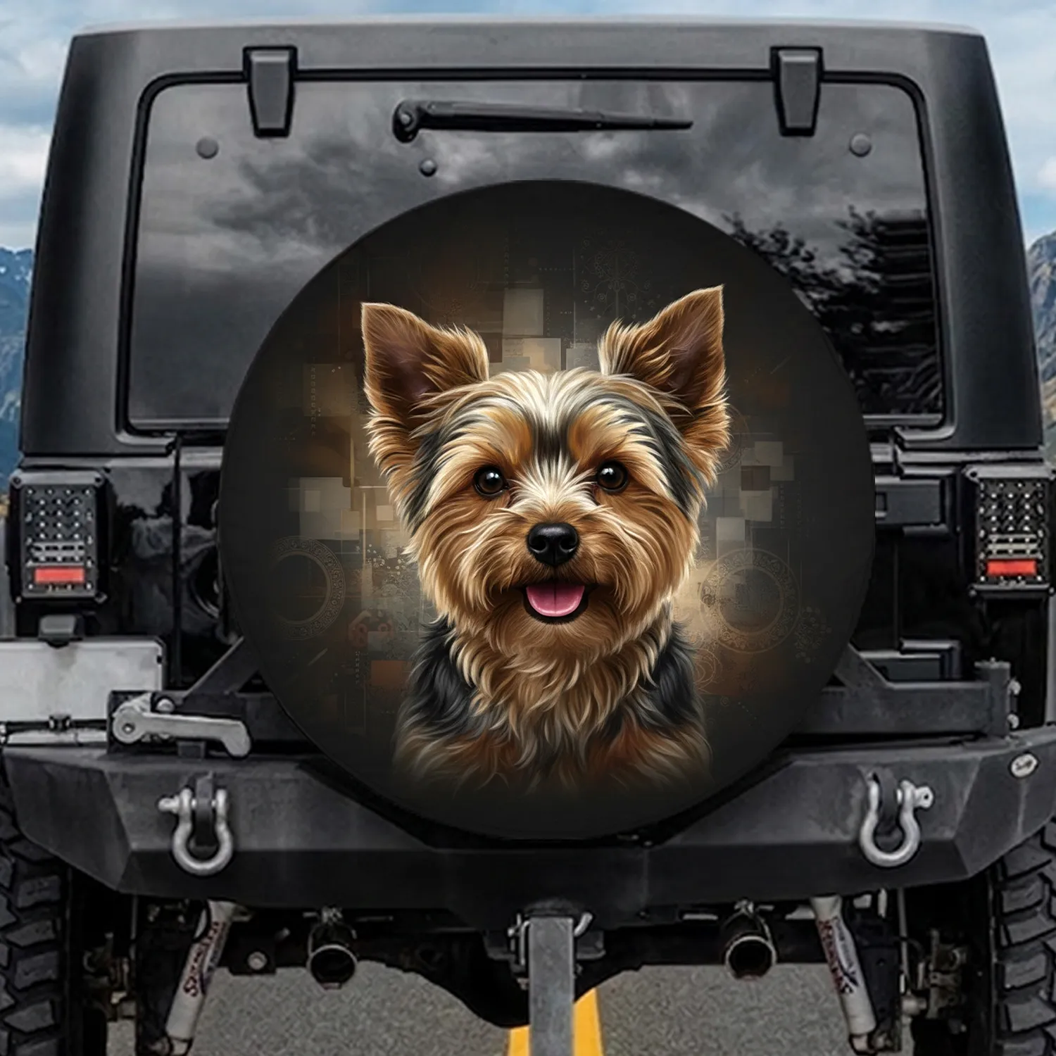 Happy Yorkshire Terrier Dog - Dog Lover Gift for Yorkie Owners Spare Tire Cover - 1