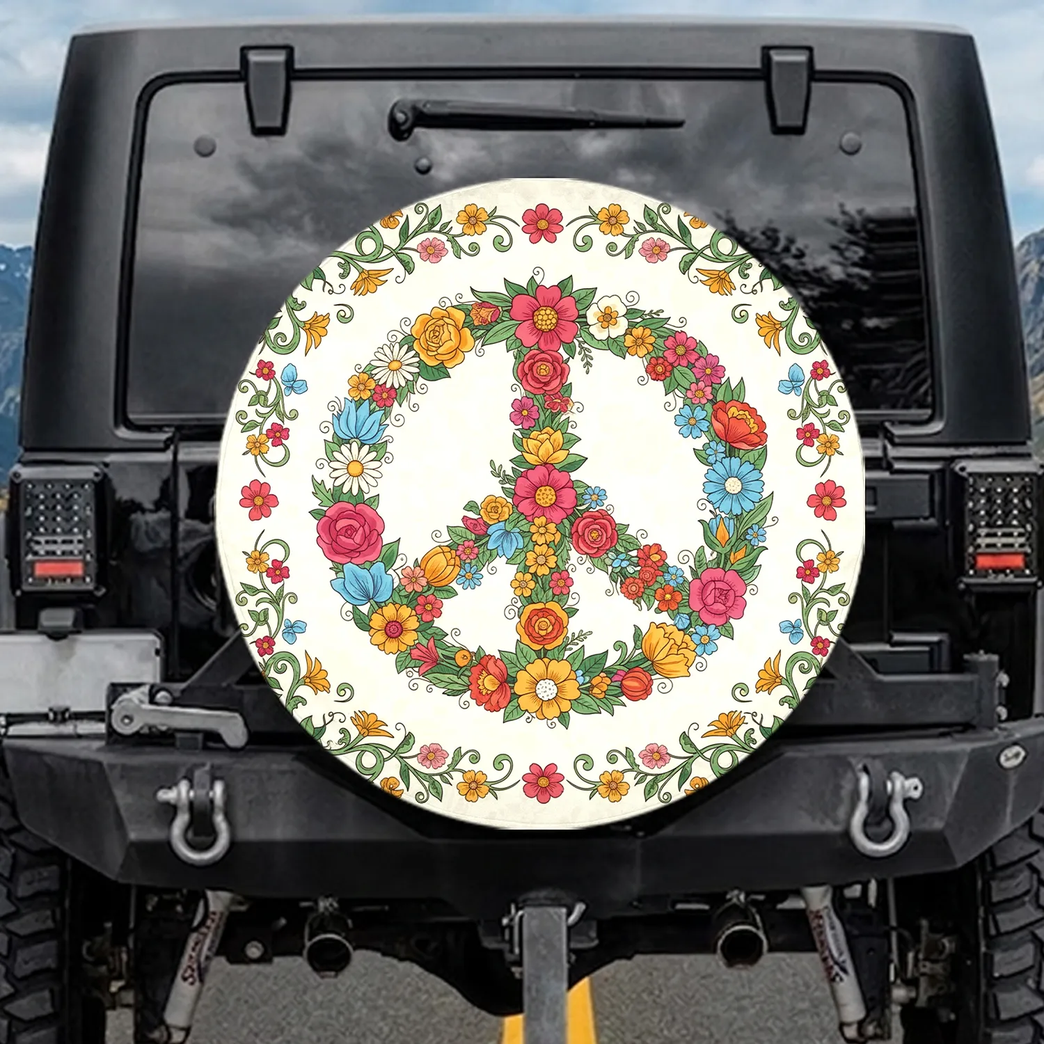 Peace Sign Flower Leaf Wildflower Vine Botanical Greens - Home Decor Gift for Everyday Use Spare Tire Cover - 1