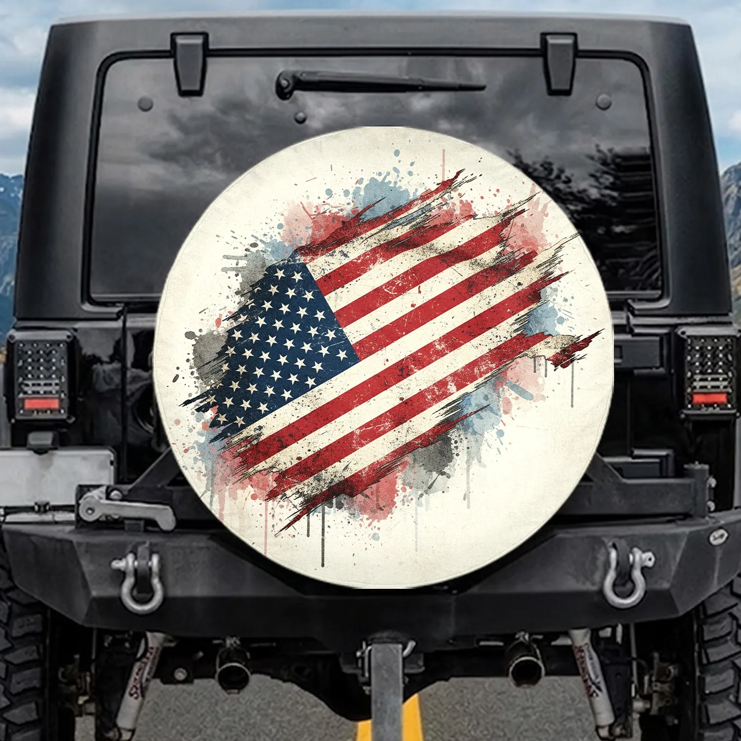 Distressed American Flag Spare Tire Cover - 1
