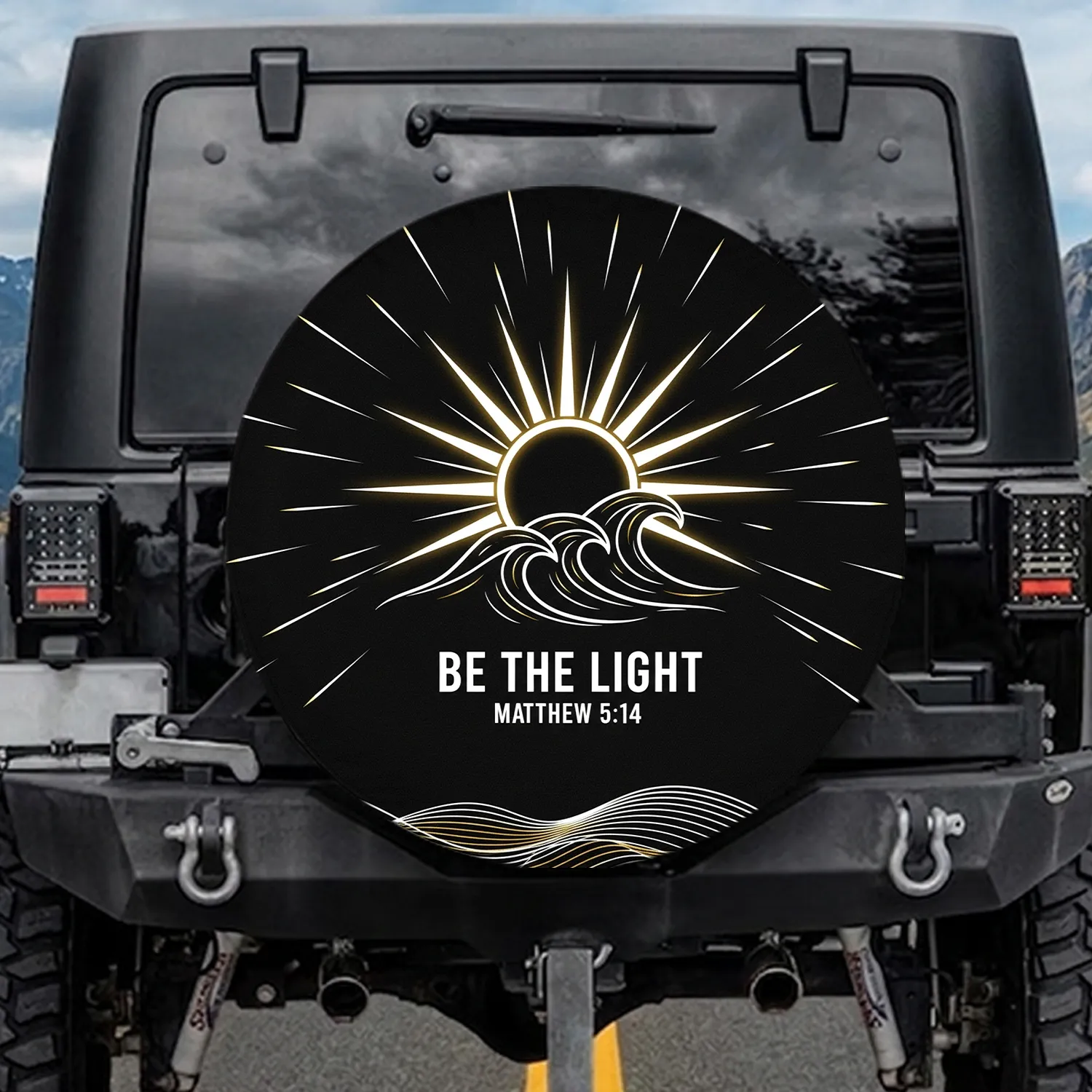 Sun Waves 'BE THE LIGHT' Scripture Faith - Inspirational Christian Gift Spare Tire Cover - 1