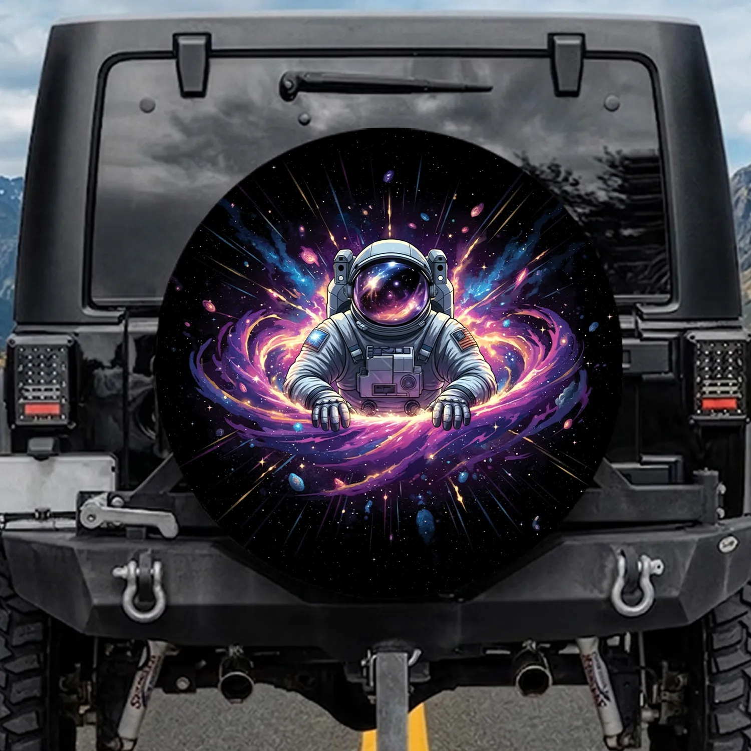 Astronaut Cosmic Vortex Swirling Nebula Galactic Stars Energy - Adventure Travel Gift Spare Tire Cover - 1