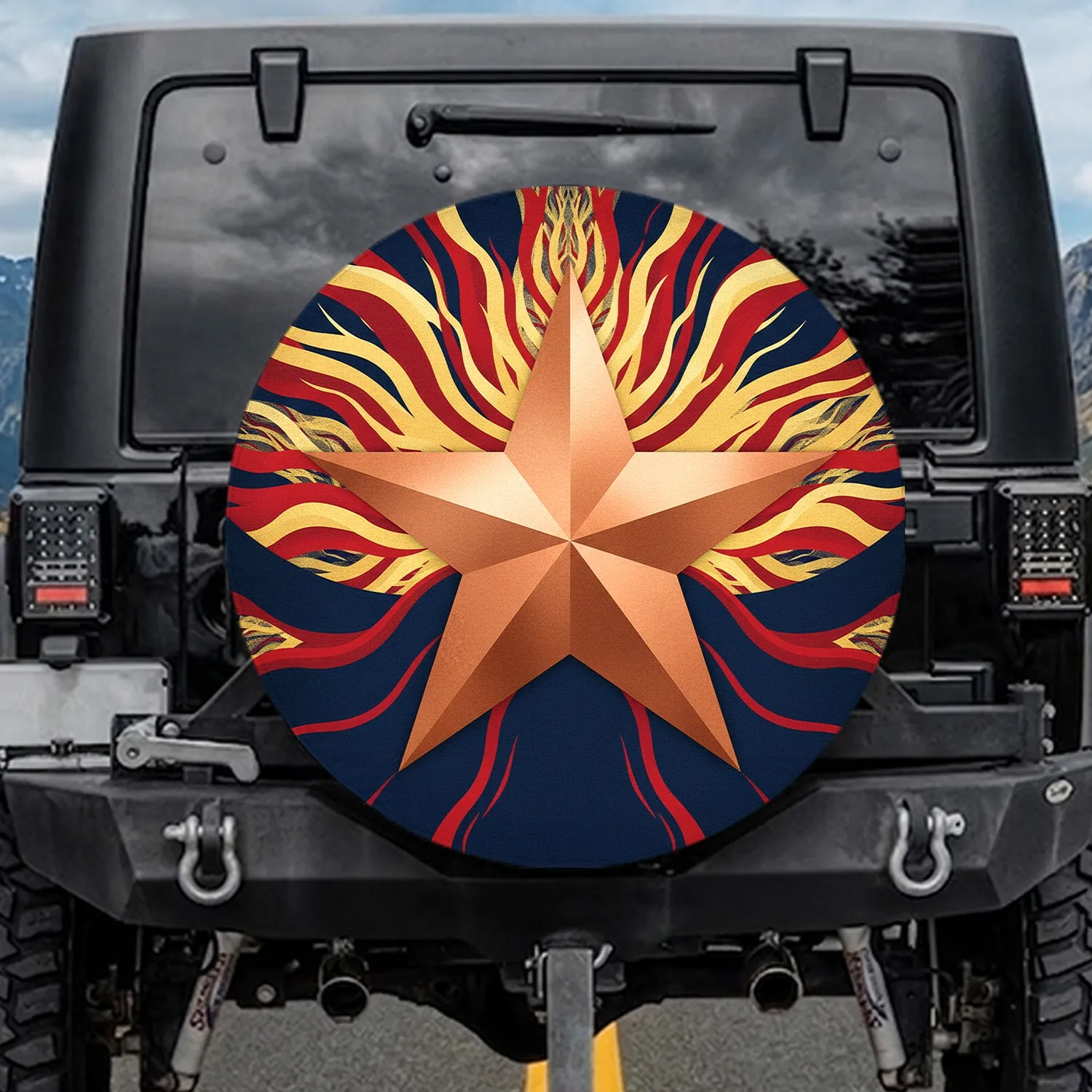 Large Copper Star Gold Red Sun Rays Emblem - Home Decor Gift Spare Tire Cover - 1