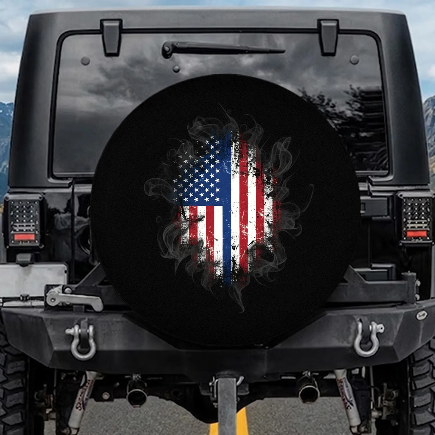 Distressed American Flag Thin Blue Line - Patriotic Vehicle Decor for Law Enforcement Families Spare Tire Cover - 1