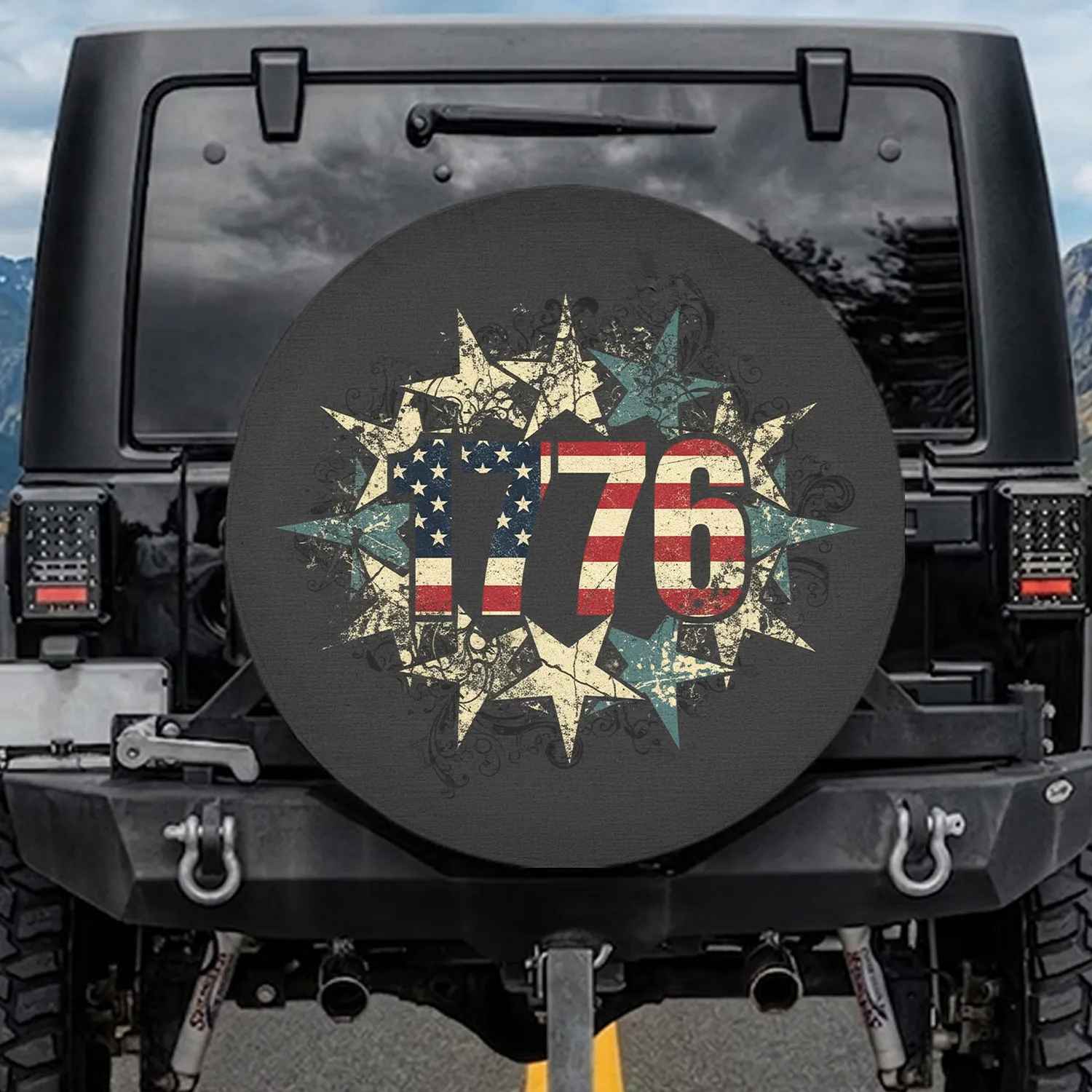 1776 American Flag Patriotic Stars - Independence Day Gift for Veterans Spare Tire Cover - 1