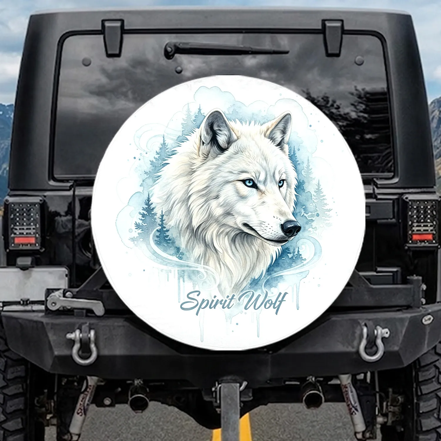 White Wolf Spirit Icy Forest - Wildlife Lover Gift for Wolf Enthusiasts Spare Tire Cover - 1