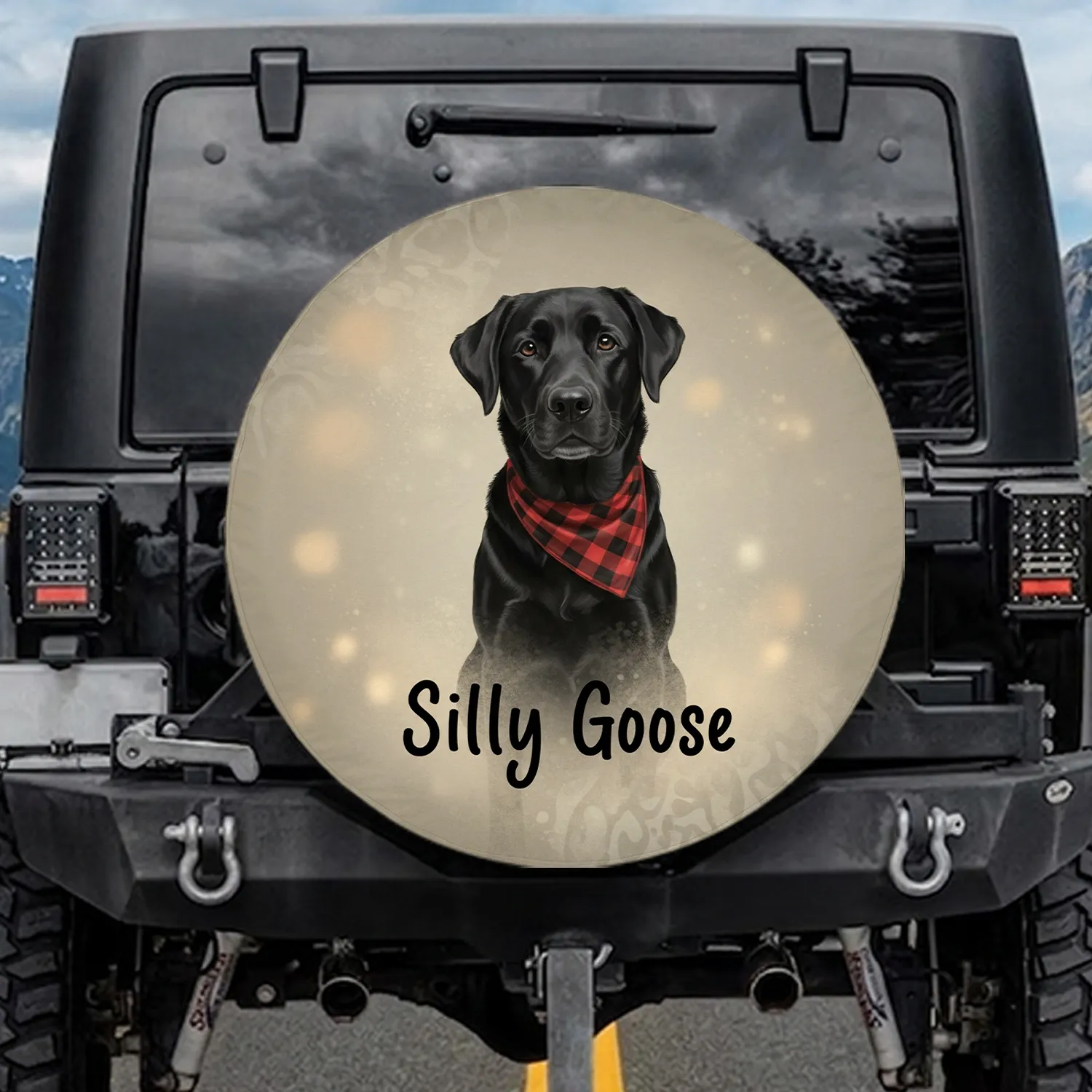 Silly Goose Black Labrador Dog Buffalo Plaid - Farmhouse Dog Lover Gift Spare Tire Cover - 1