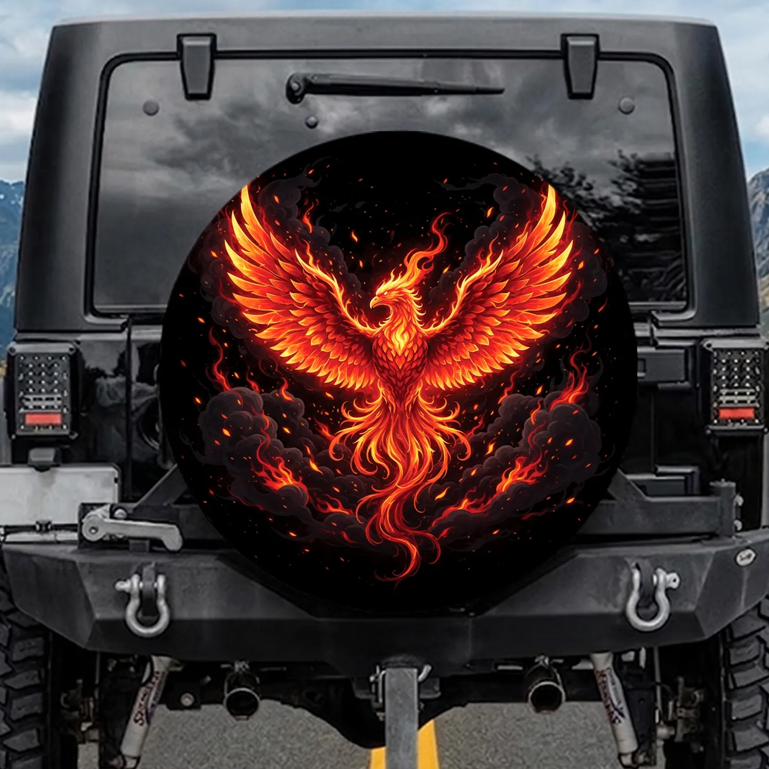 Fiery Phoenix Bird Spread Wings - Mythical Fantasy Lover Gift Spare Tire Cover - 1
