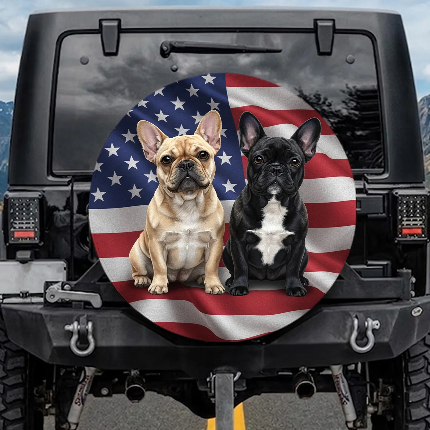 French Bulldogs American Flag - Independence Day Gift for Dog Lovers & Pet Parents Spare Tire Cover - 1