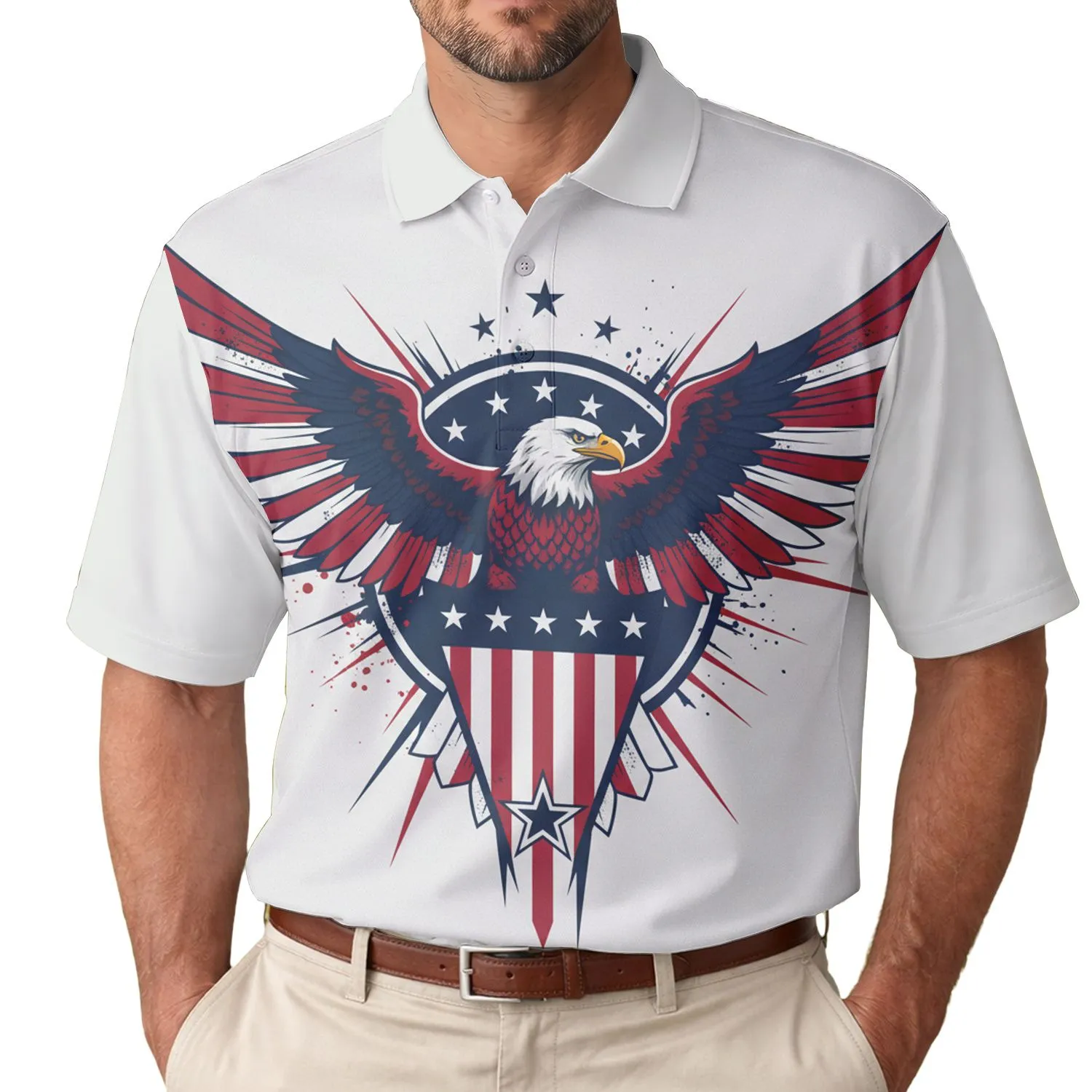 Bald Eagle American Flag Shield - Independence Day Gift for Veterans Men's Polo Shirt - 1