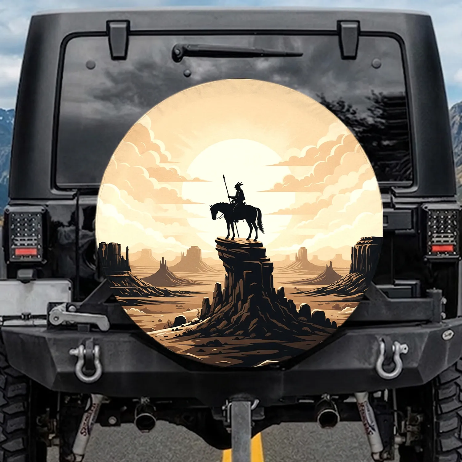 Lone Warrior Horse Rocky Pinnacle Desert Canyon - Western Adventure Road Trip Spare Tire Cover - 1