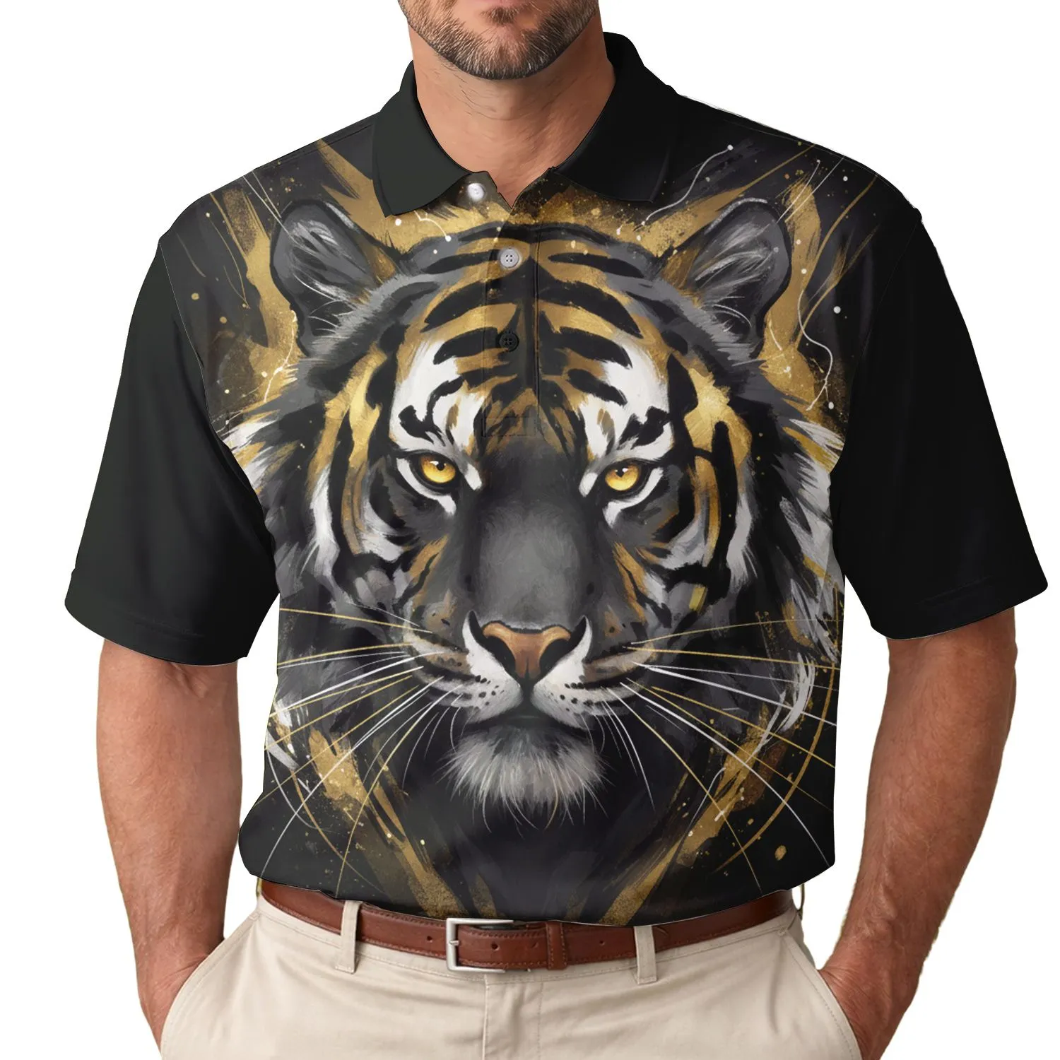 Fierce Majestic Tiger Head Golden Eyes - Big Cat Lover Gift Men's Polo Shirt - 1