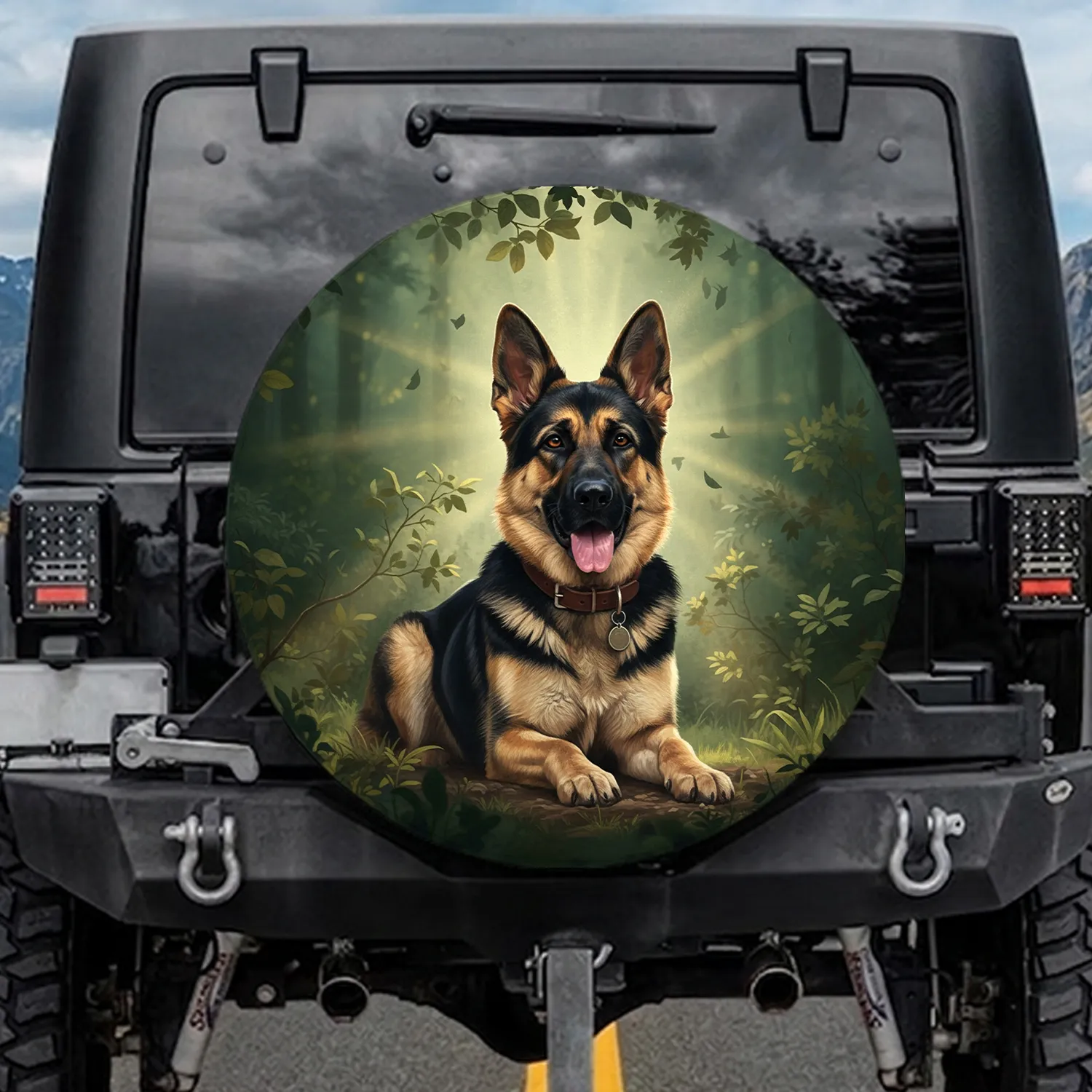 German Shepherd Dog Forest Leaves Haze - Dog Lover Home Decor Gift for Dog Owners Spare Tire Cover - 1