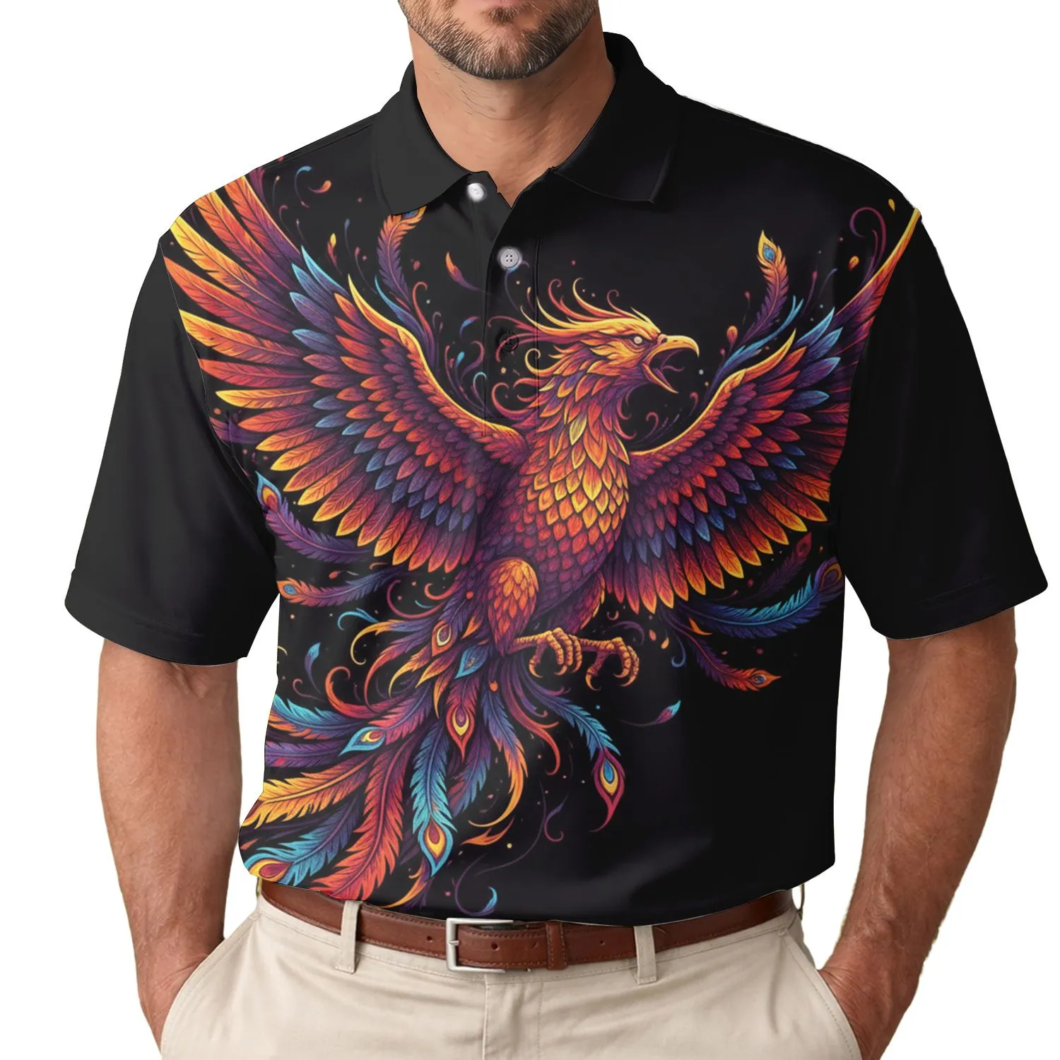 Majestic Phoenix Full Flight Ornate Glowing Feathers - Mythology Enthusiast Gift Men's Polo Shirt - 1