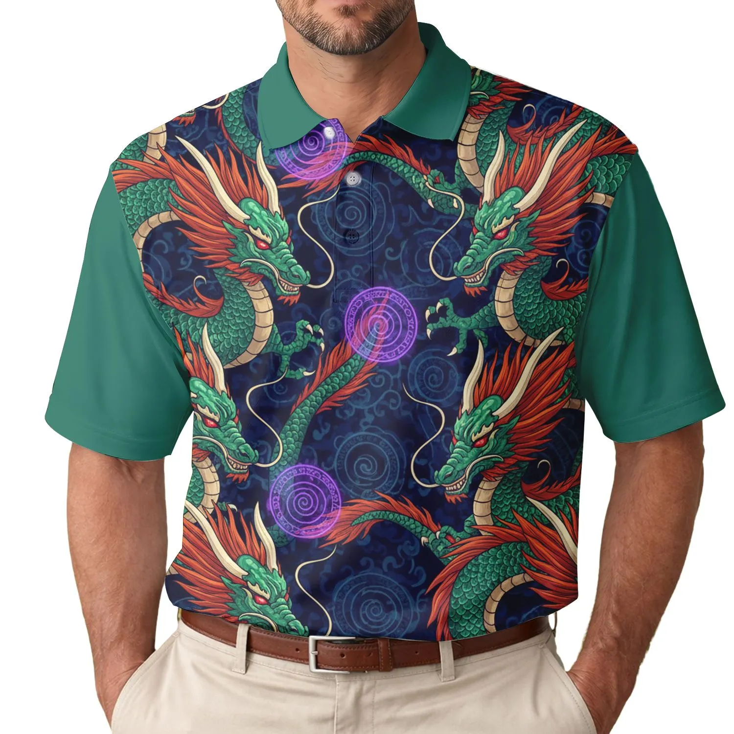 Powerful Oriental Dragons Mystic Energy Flow - Fantasy Lover Gift Men's Polo Shirt - 1
