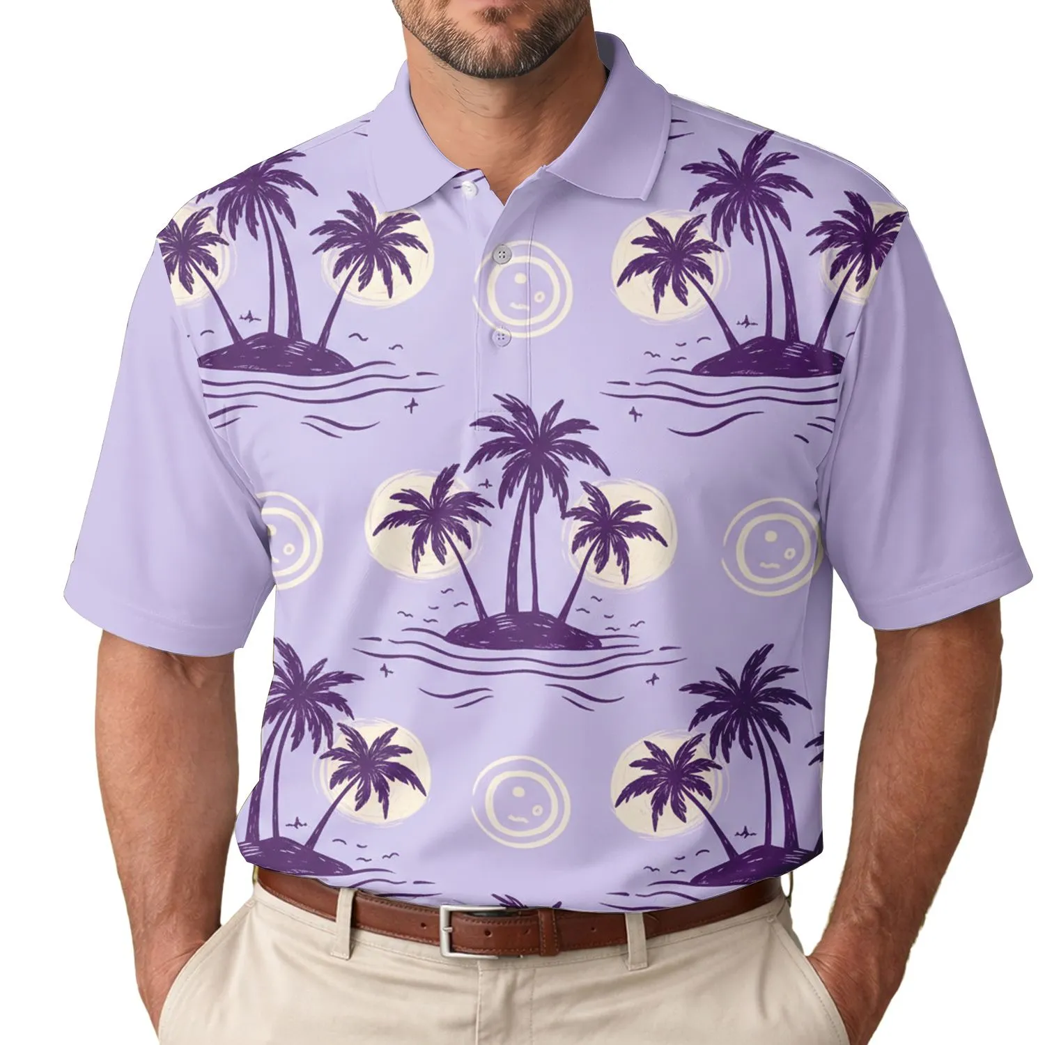 Palm Tree Island Ocean Water Sun Moon - Tropical Getaway Gift for Island Lover Men's Polo Shirt - 1
