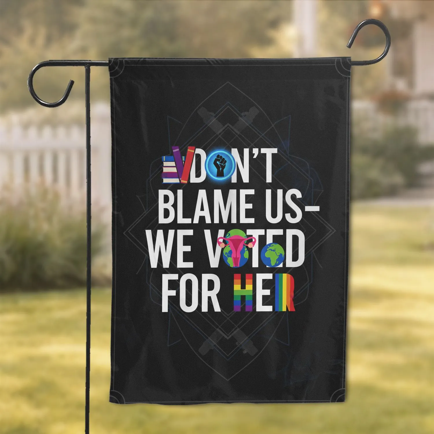 VOTED Text Protest Raised Fist Uterus Earth Multi-hued - Social Justice Activist Decor Garden Flag - 1