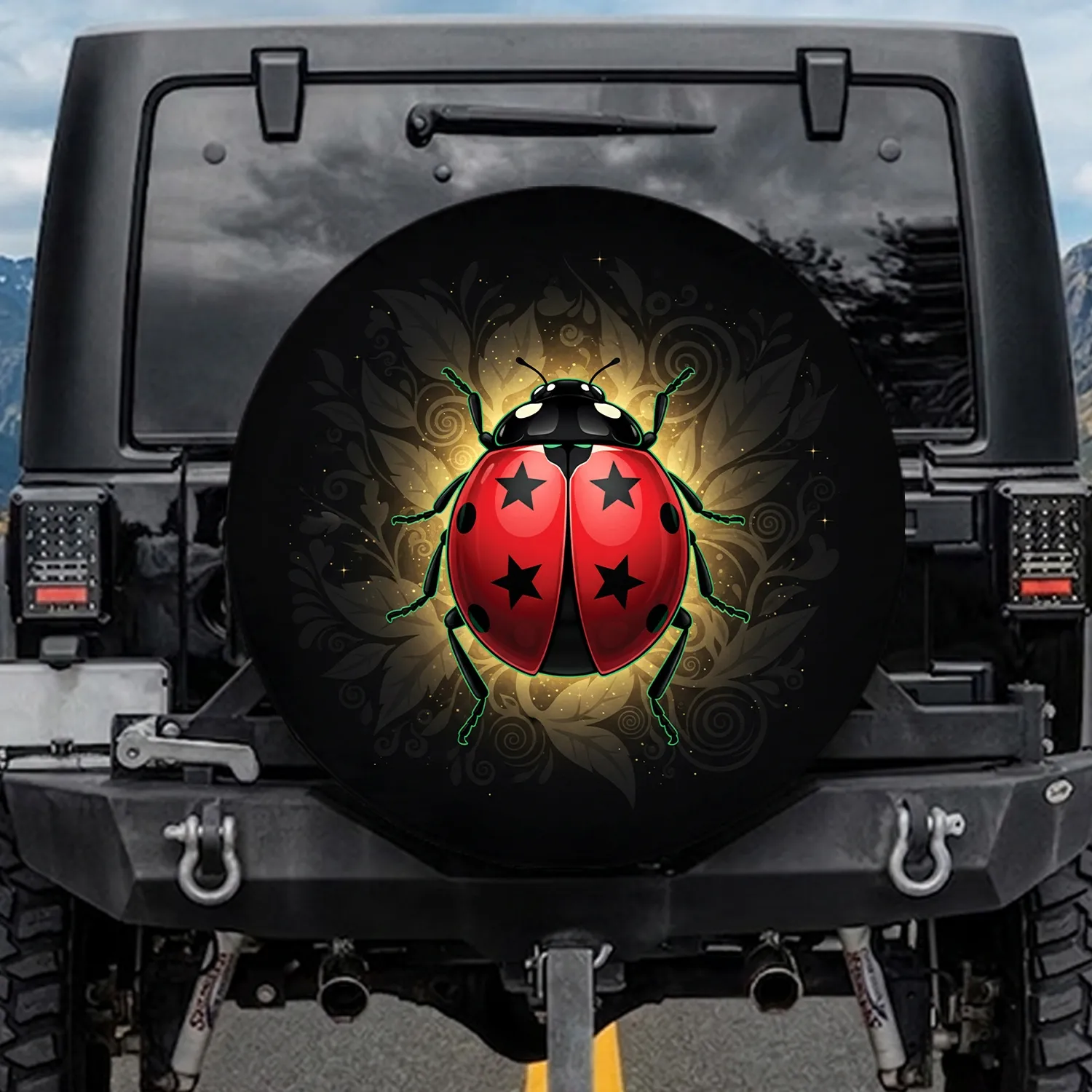 Red Ladybug Star Spots Botanical - Garden Decor Gift for Nature Lover Spare Tire Cover - 1