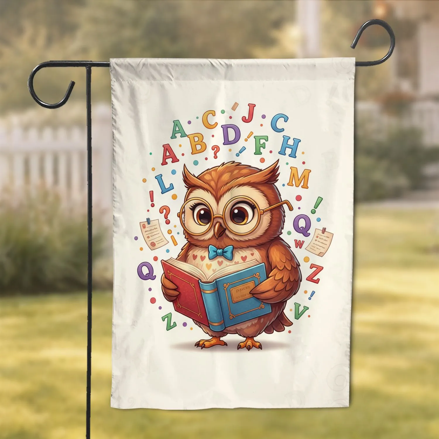Spectacled Owl Reading Book Alphabet - Education Lover Home Decor Gift for Students Garden Flag - 1