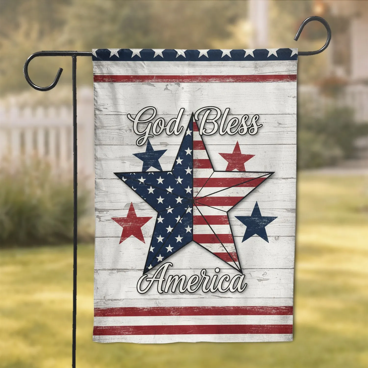 Distressed Patriotic Star God Bless America - Independence Day Home Decor Garden Flag - 1