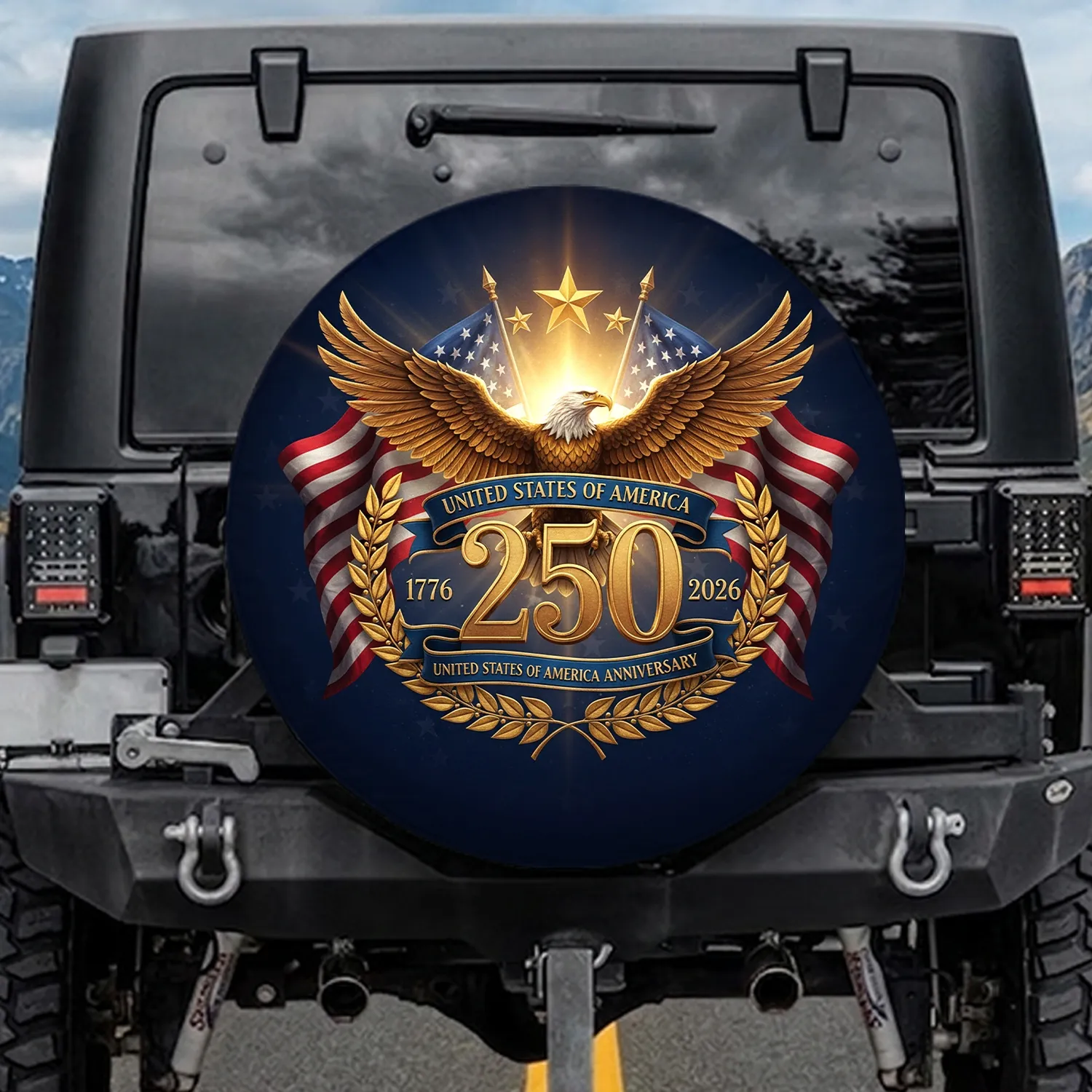 Golden Bald Eagle 250th Anniversary American Flag - Independence Day Gift for Veterans Spare Tire Cover - 1