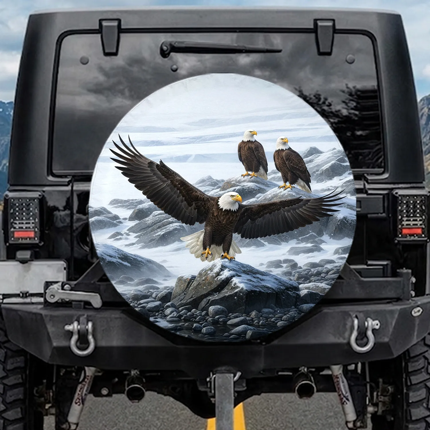Majestic Bald Eagles Arctic Landscape - Wildlife Lover Gift Spare Tire Cover - 1