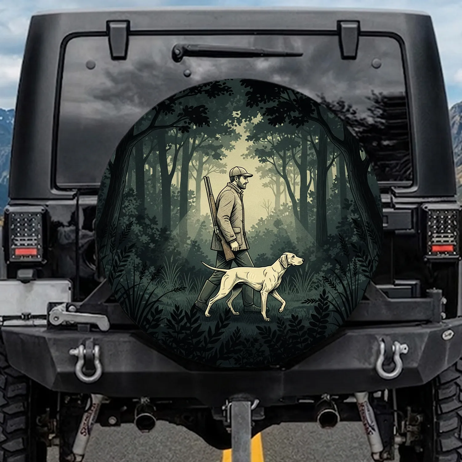 Hunter Dog Twilight Forest - Wildlife Lover Gift Spare Tire Cover - 1