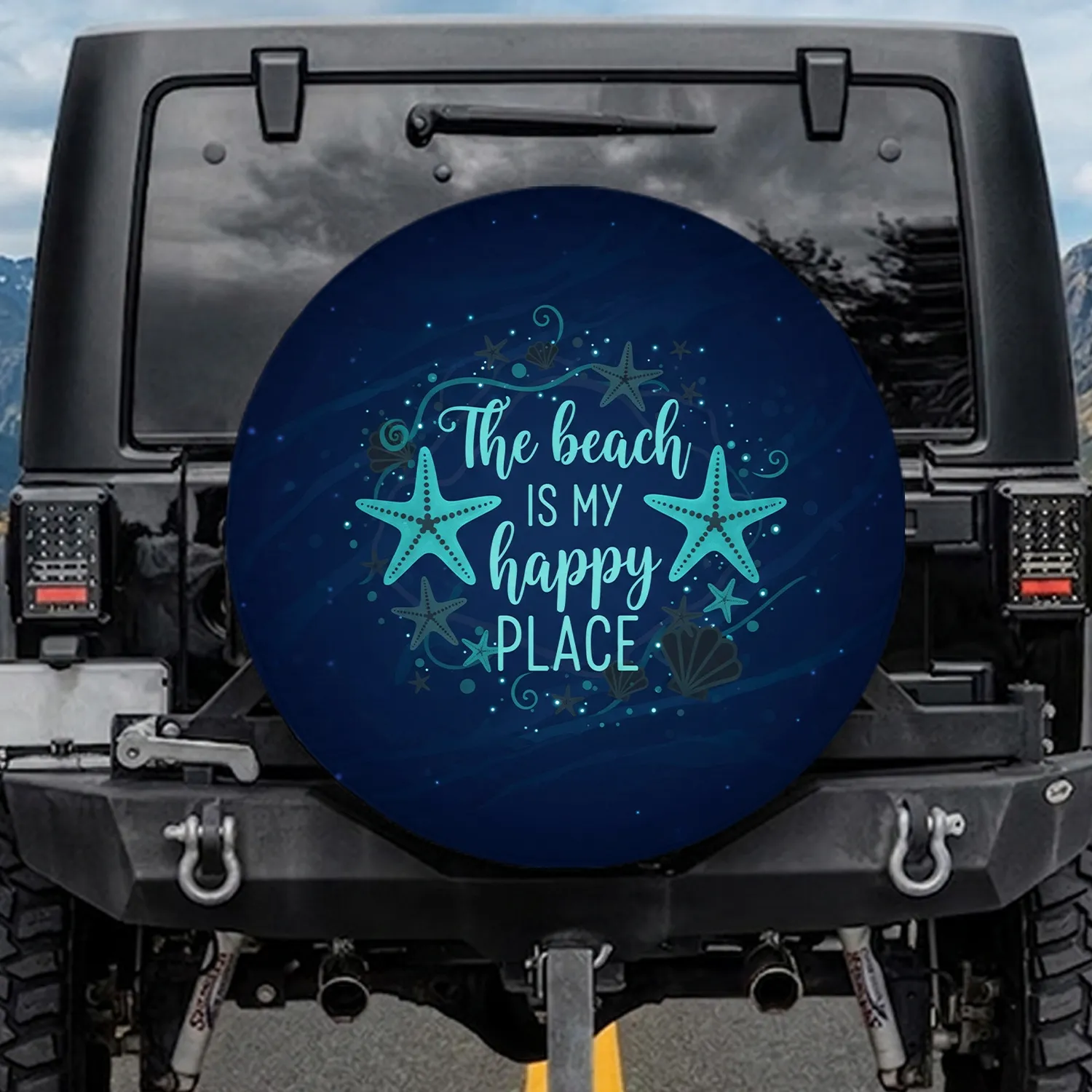 Beach My Happy Place Starfish Seashells - Beach Lifestyle Gift for Ocean Lovers Spare Tire Cover - 1