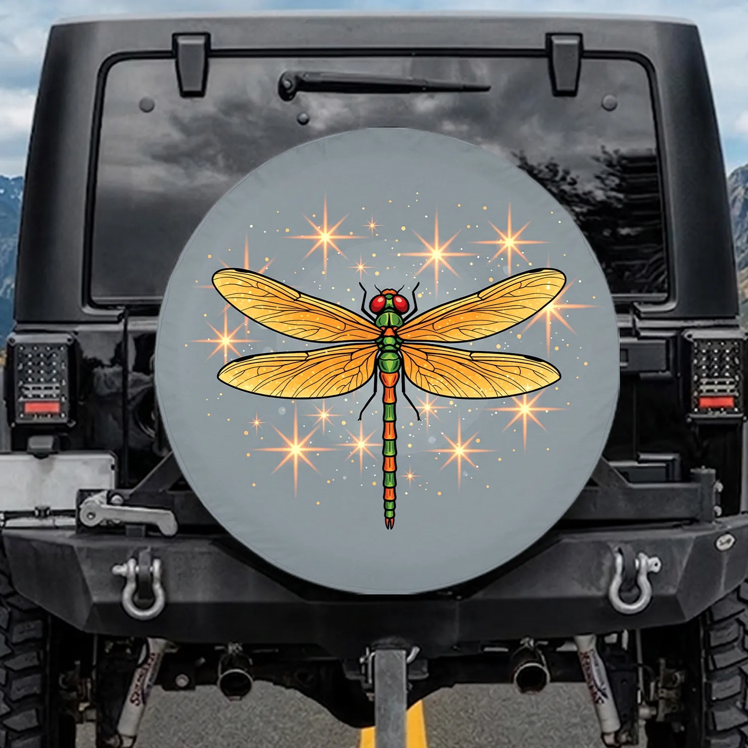 Tattoo Art Dragonfly Wings Starbursts - Nature Lover Vehicle Accessory Gift Spare Tire Cover - 1