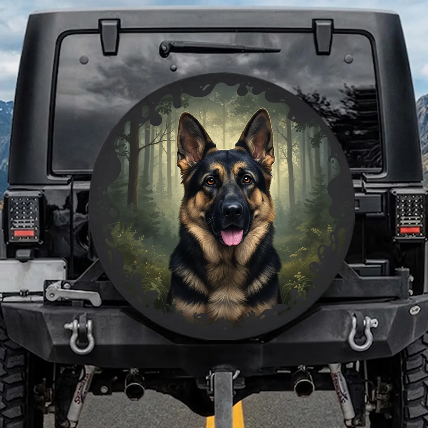 Alert German Shepherd Dog Forest Landscape - Dog Lover Gift Spare Tire Cover - 1