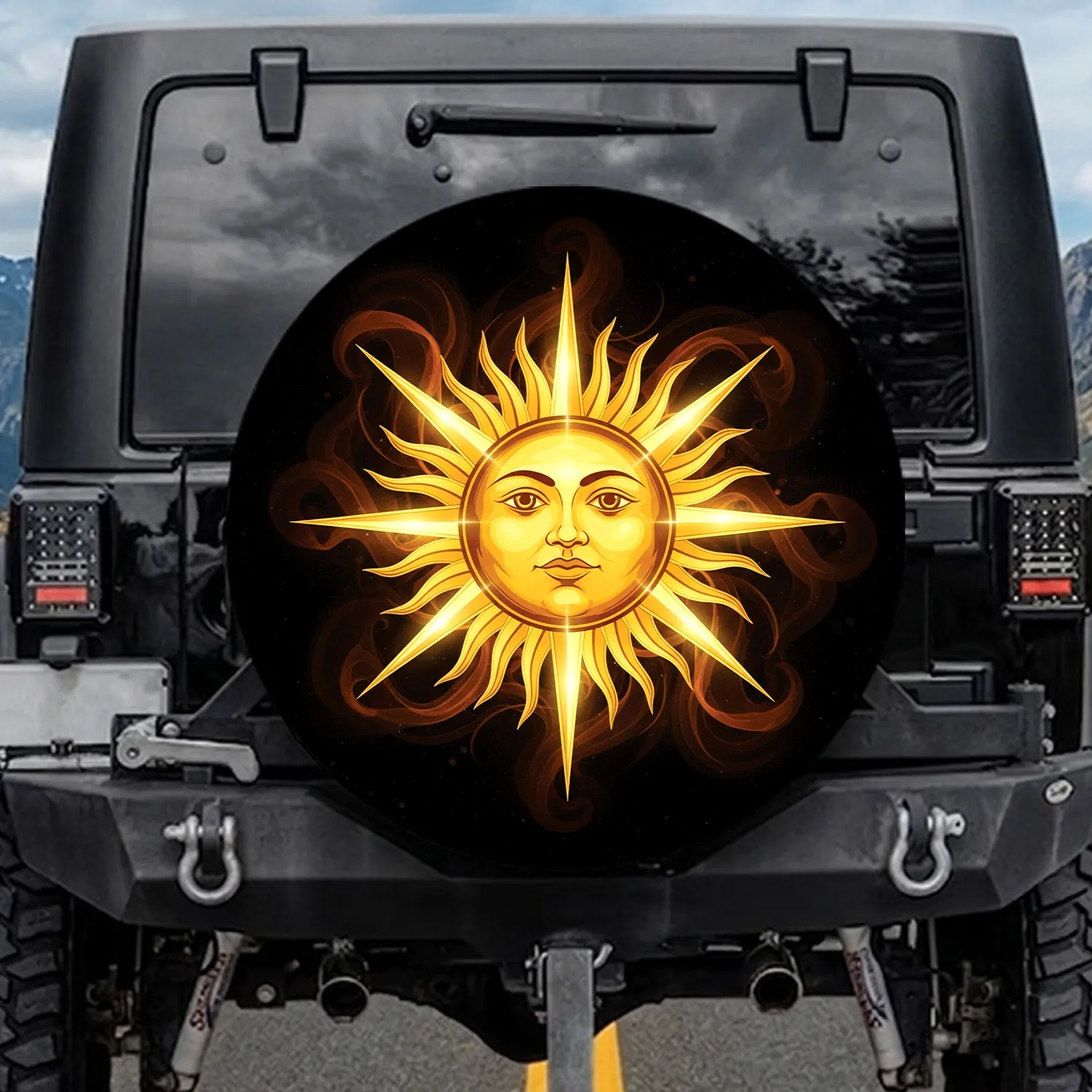 Stylized Sun of May Celestial Glow - Travel Essentials Gift Spare Tire Cover - 1