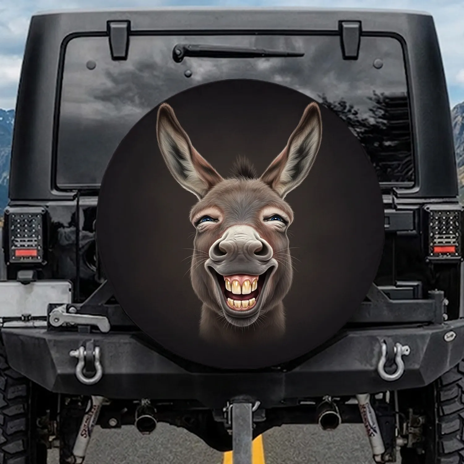 Comically Expressive Grinning Donkey Face - Farmhouse Decor Gift for Wildlife Lovers Spare Tire Cover - 1