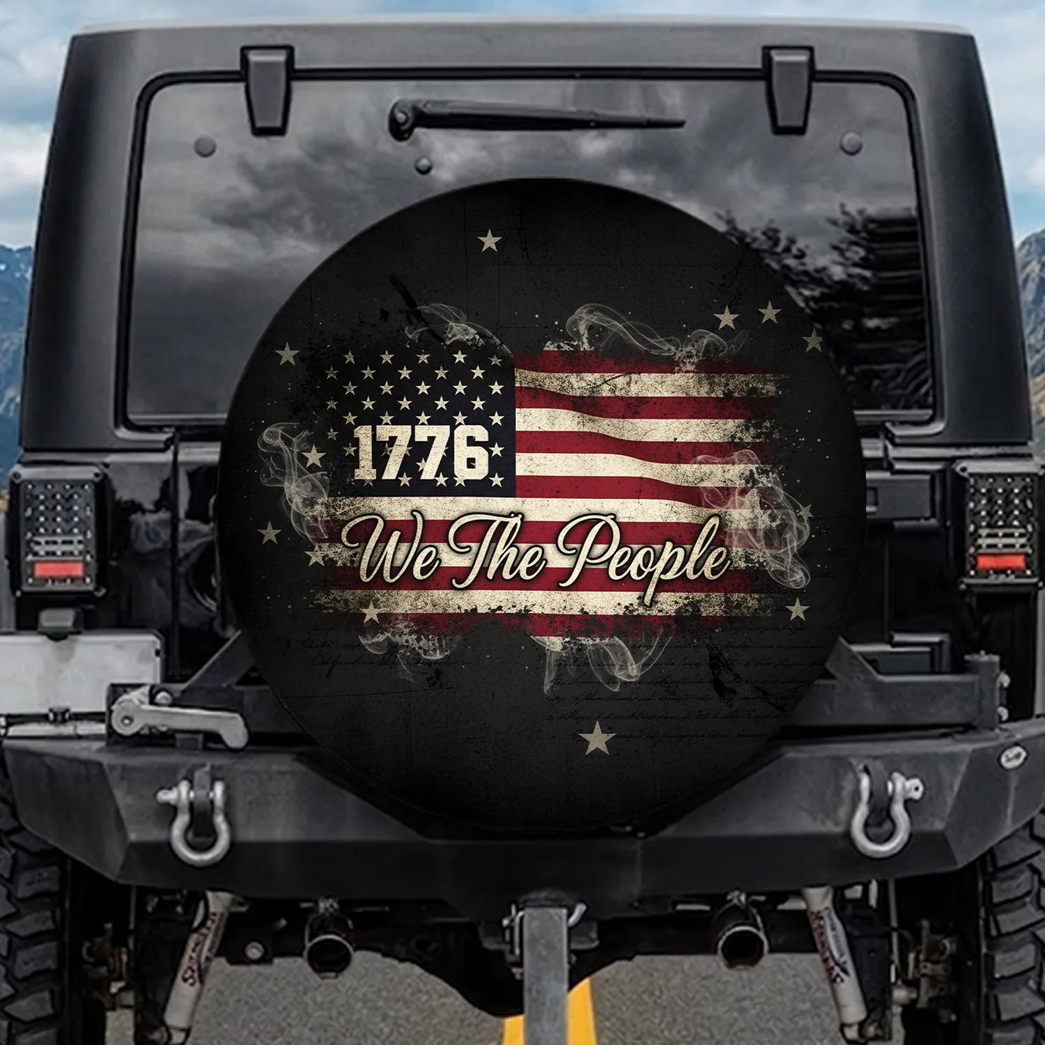 Grunge American Flag 1776 We The People - Independence Day Gift for Veterans Spare Tire Cover - 1