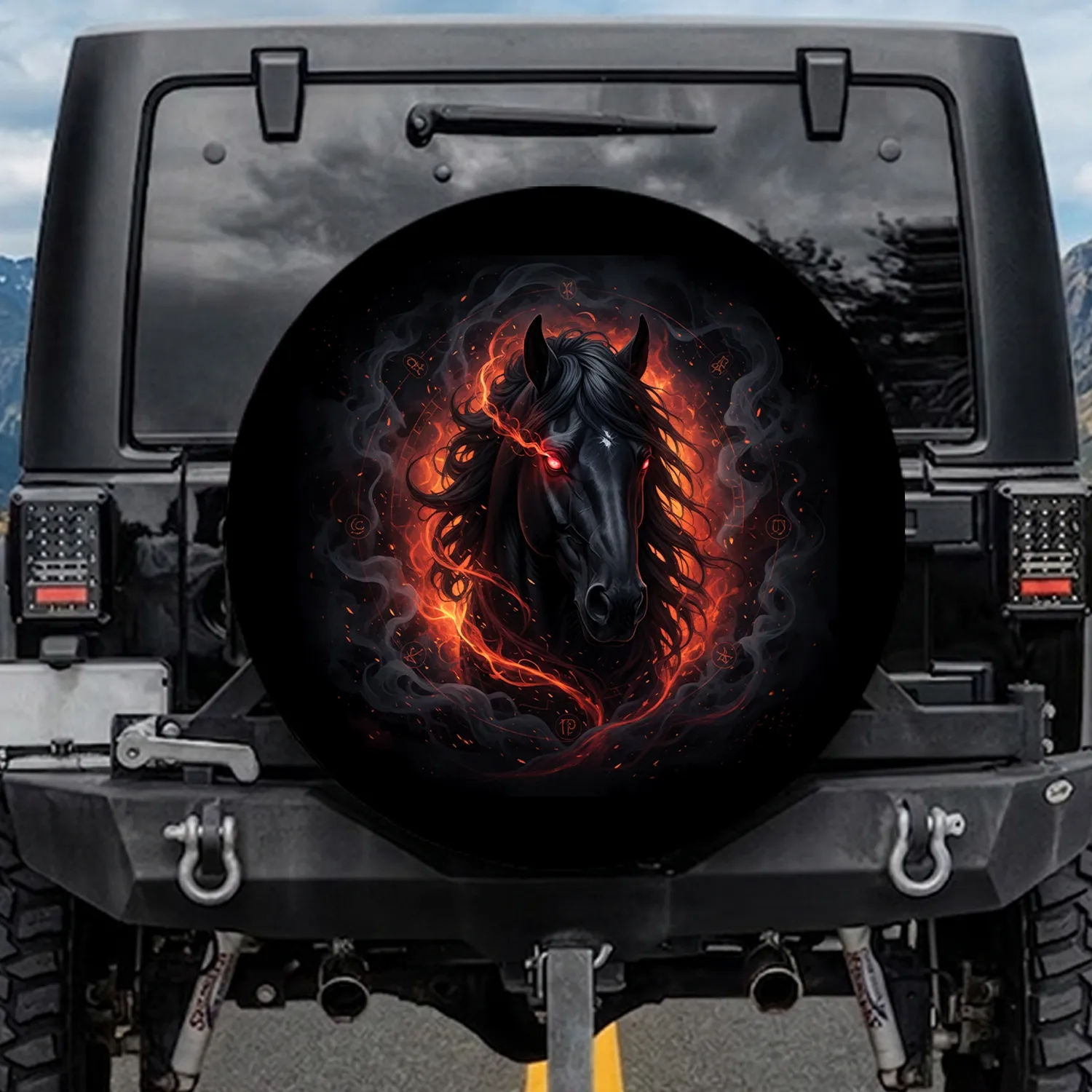 Horse Head Red Eye Smoke Embers - Fantasy Fan Gift Spare Tire Cover - 1