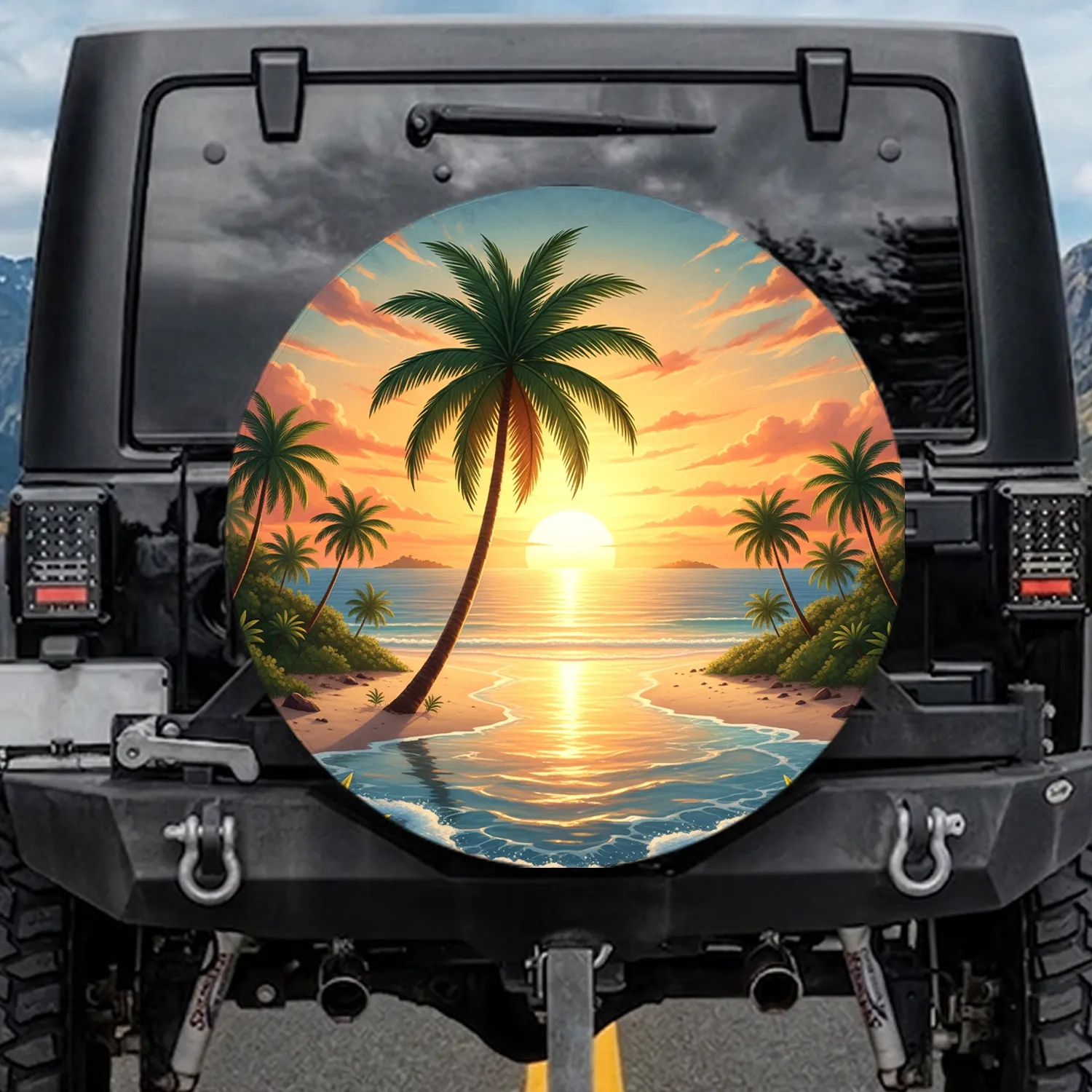 Palm Tree Ocean Sunset Beach Islands - Travel Essentials Gift for Beach Lover Spare Tire Cover - 1