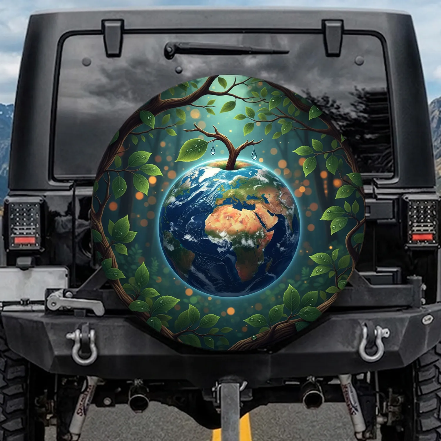 Globe Apple Tree Leaves Water Droplets - Nature Lover Home Decor Gift Spare Tire Cover - 1