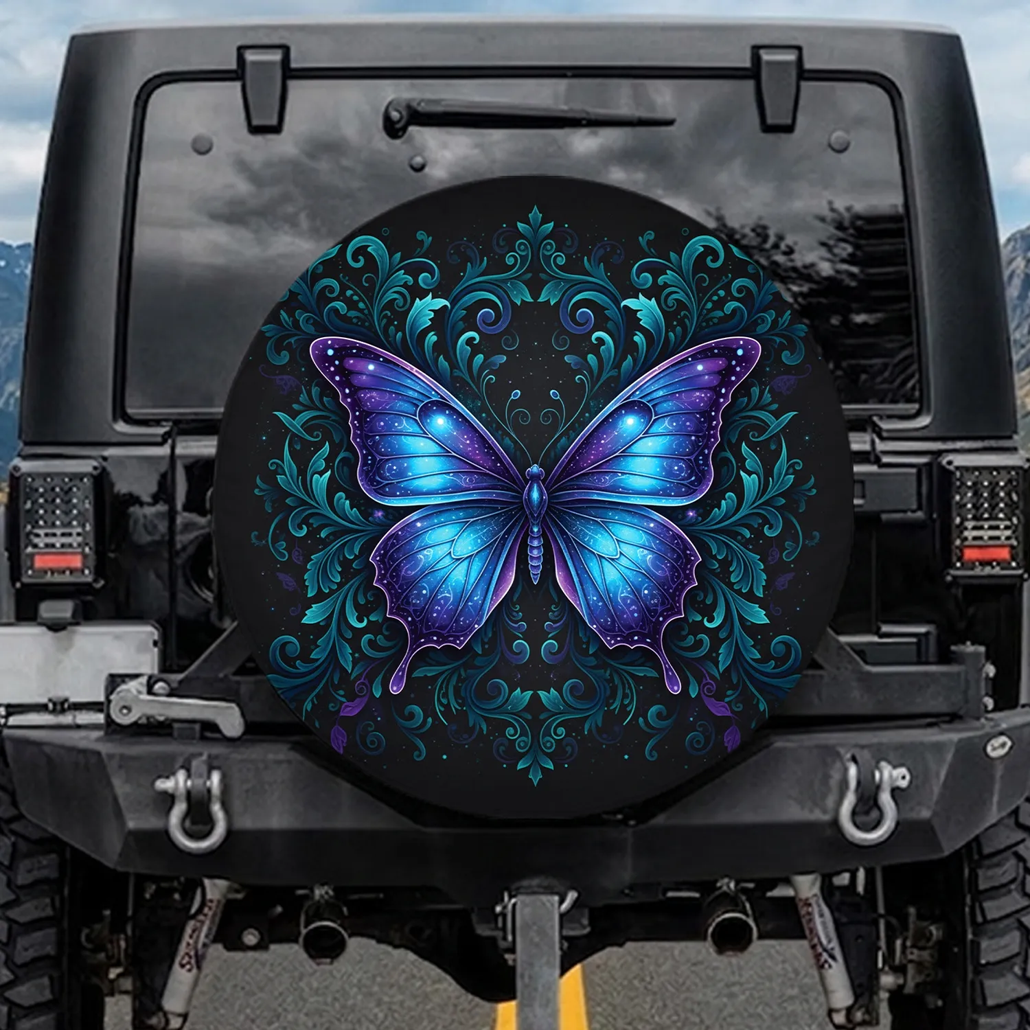 Symmetrical Butterfly Floral - Car Decor Gift for Butterfly Lover Spare Tire Cover - 1
