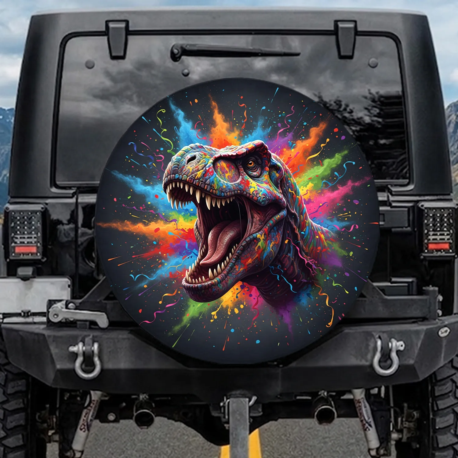 Tyrannosaurus Rex Roaring Head Paint Explosion - Dinosaur Lover Gift Spare Tire Cover - 1