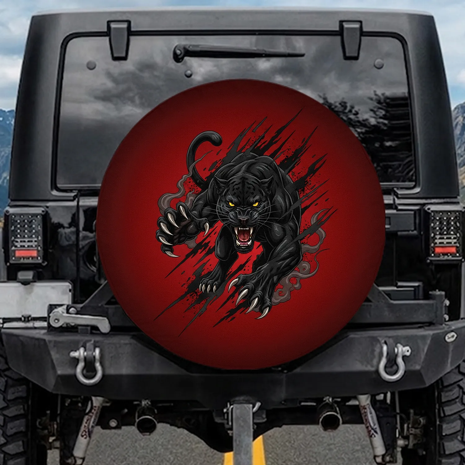 Black Panther Pouncing Roaring Claw Marks Smoke Wisps - Wildlife Lover Gift Spare Tire Cover - 1