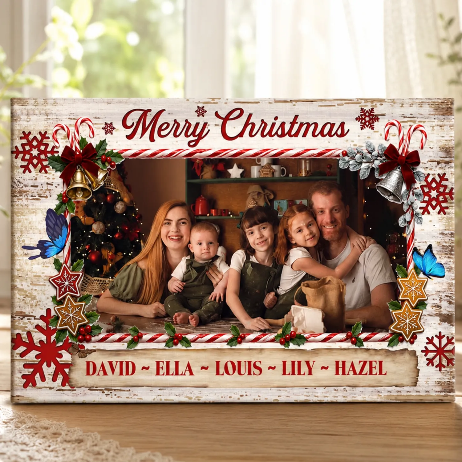 Personalized Family Christmas Canvas Prints - Custom Family Photo & Names Wall Art - Merry Christmas Sign - Christmas Gifts For Family - 1