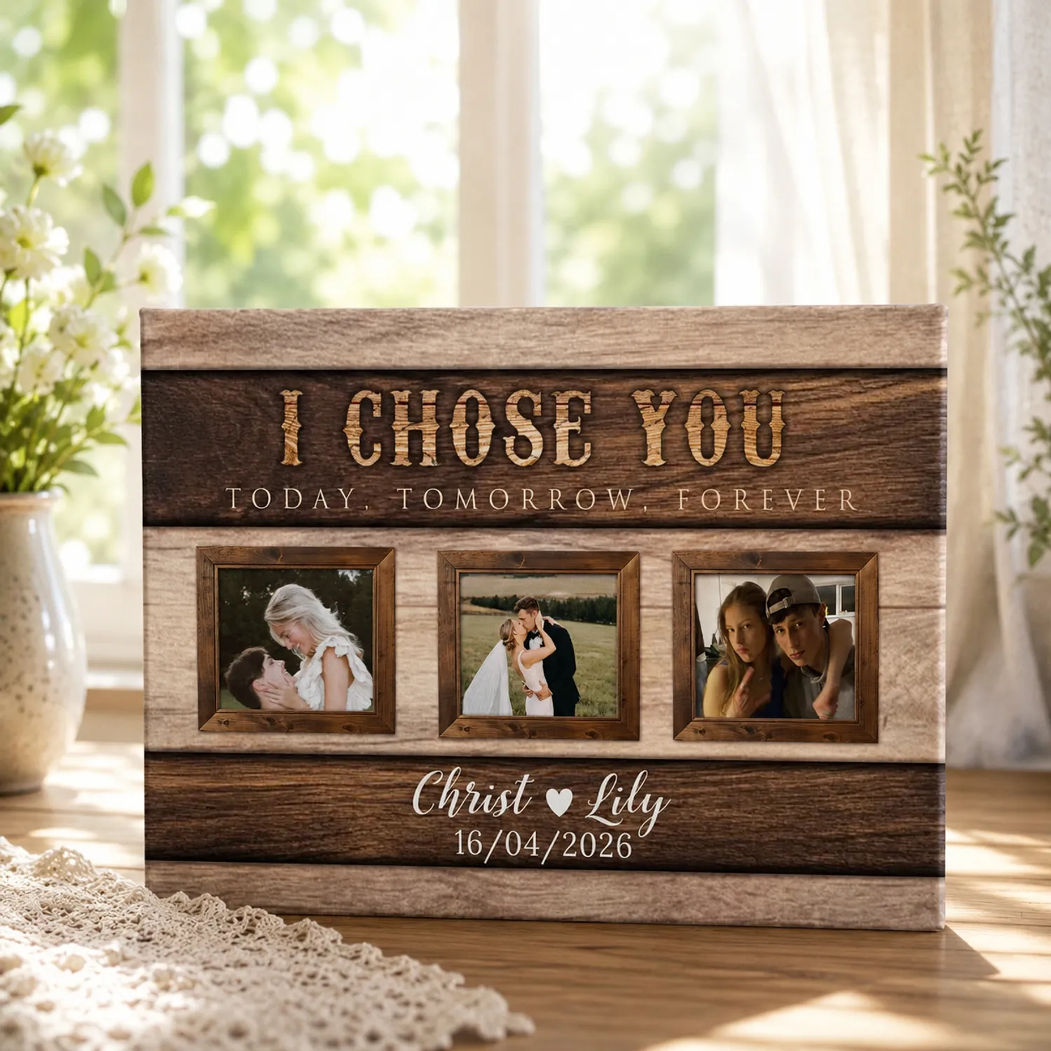 Custom Couple Canvas Wall Art, I Chose You Love Gifts for Husband Wife, Valentines Day Gift, Personalized Names & Anniversary Date Canvas Print - 1
