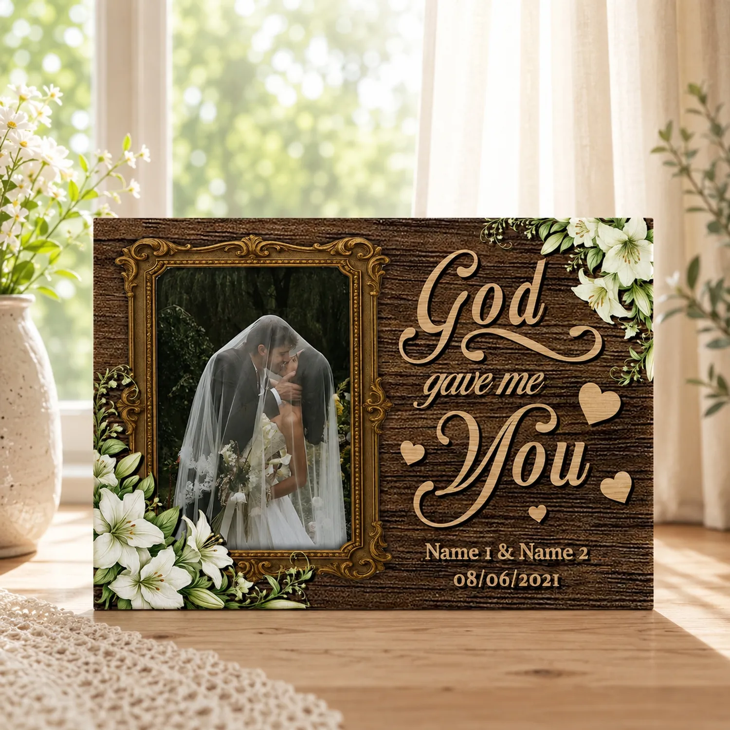 Personalized Couple Canvas Prints with Photos, Custom Anniversary Gift for Husband Wife, God Gave Me You Romantic Wall Decor, Valentine's Day Gift - 1