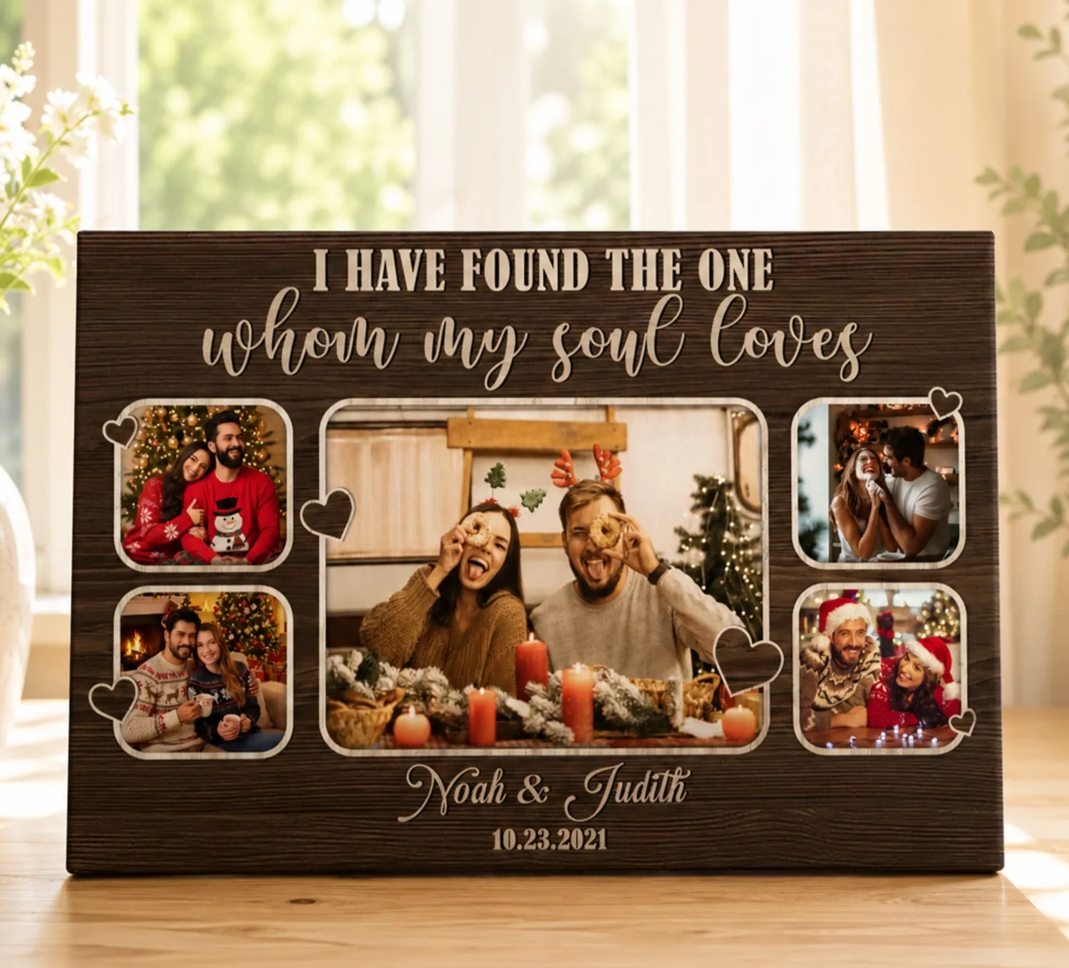 Custom Couple Photo Collage Canvas, Personalized Names & Date Wall Decor, I Have Found The One Gift for Husband Wife, Romantic Wedding Sign, Valentine's Day Gift - 1