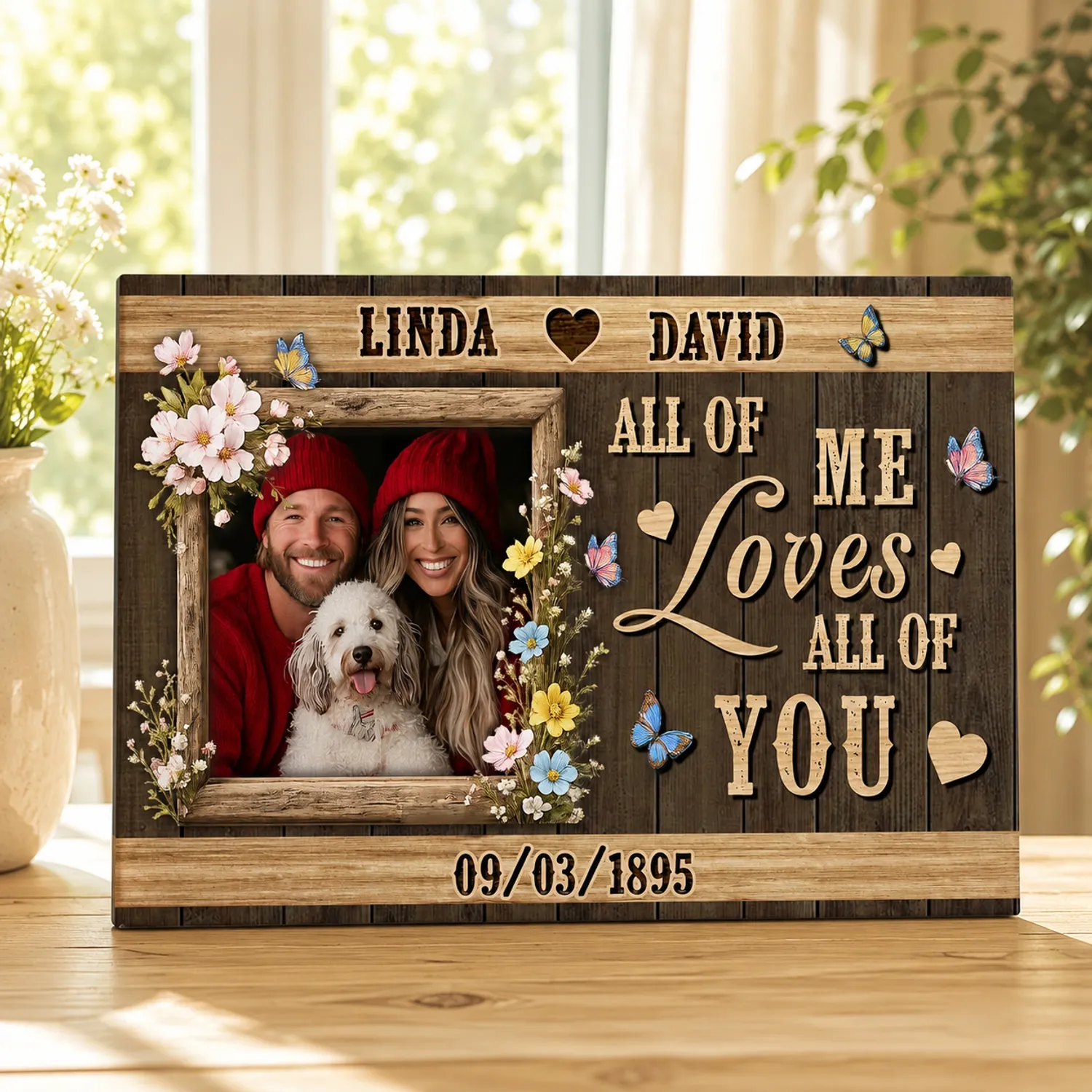 All of Me Loves All of You Canvas, Personalized Anniversary Gift for Couples, Custom Photo and Name Print, Rustic Wedding Gift, Valentine's Day Gift - 1