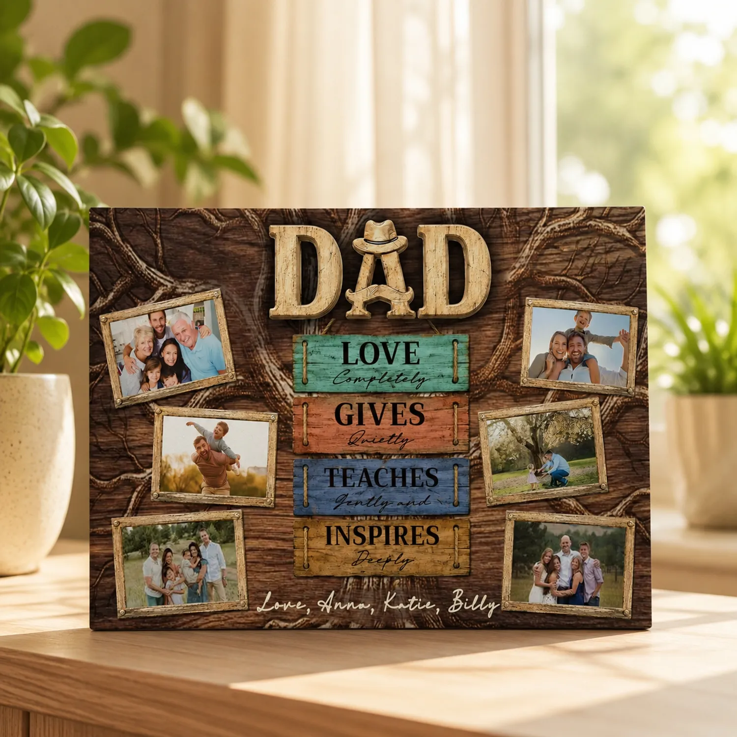 Personalized Dad Gift from Children, Custom Family Photo Collage Canvas, Father's Day Birthday Gift, Inspiring Father Quote Canvas - 1